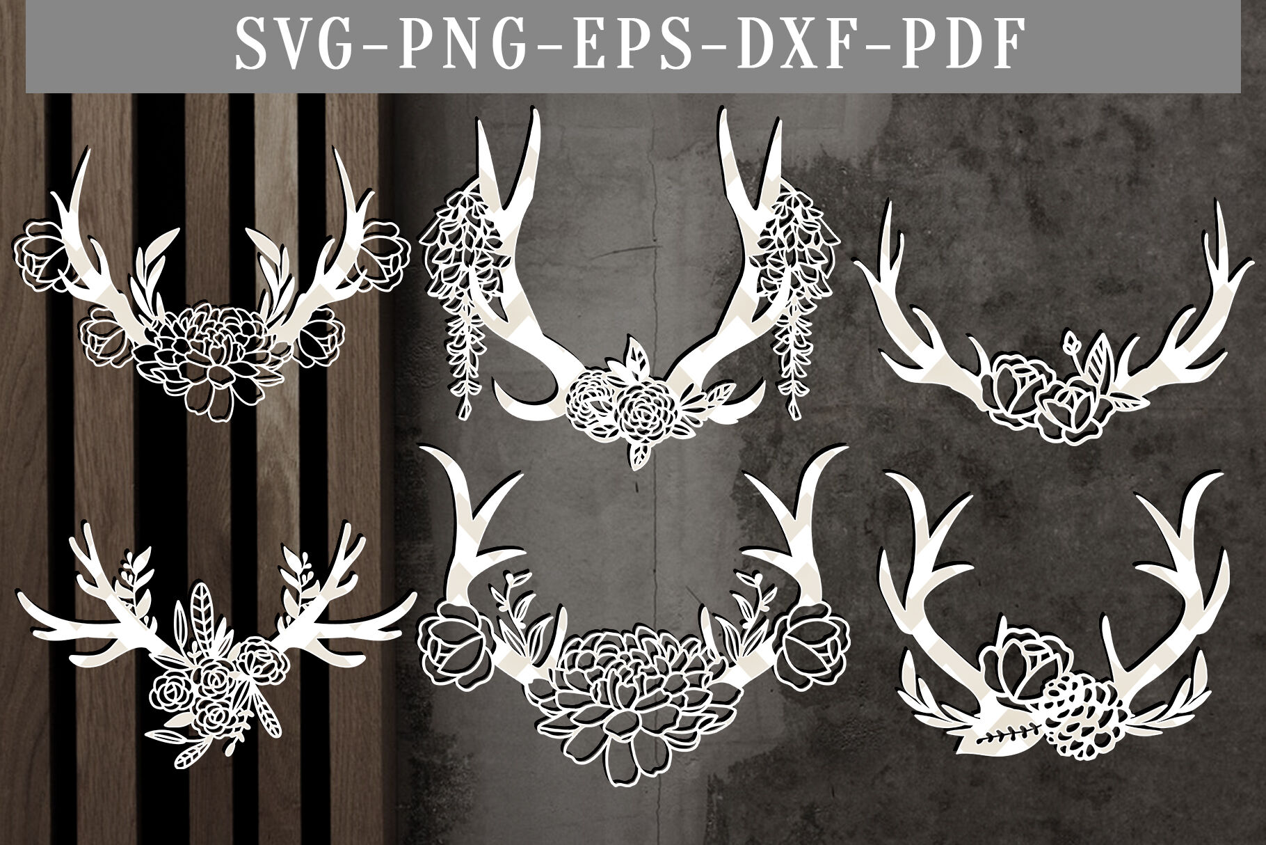 Download Bundle Of 6 Floral Antler Paper Cut Boho Flowers Svg Dxf By Personal Epiphany Thehungryjpeg Com