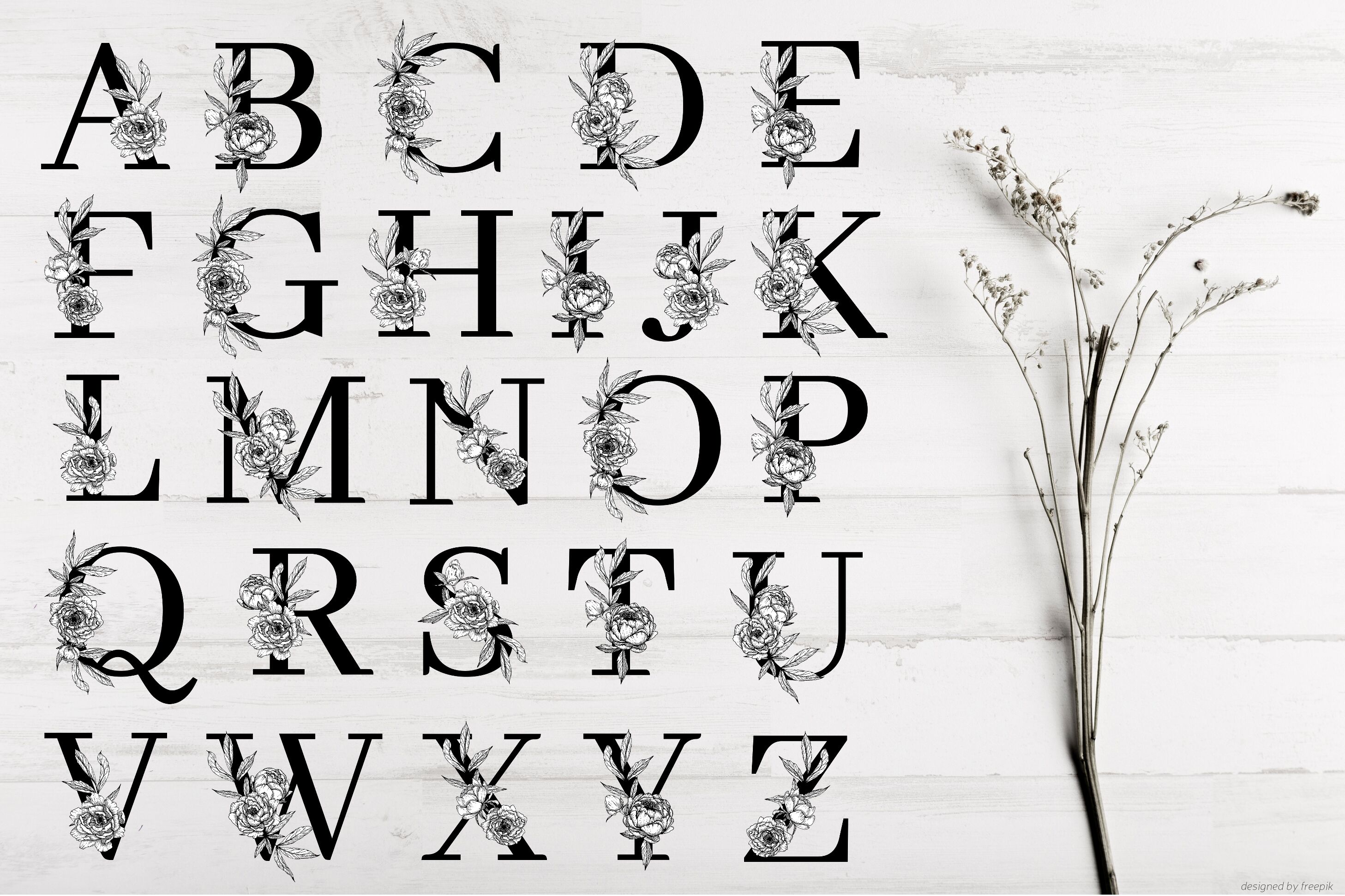 Download Alphabet With Flowers And Leaves Svg Png Floral Font By Dervik Art Thehungryjpeg Com