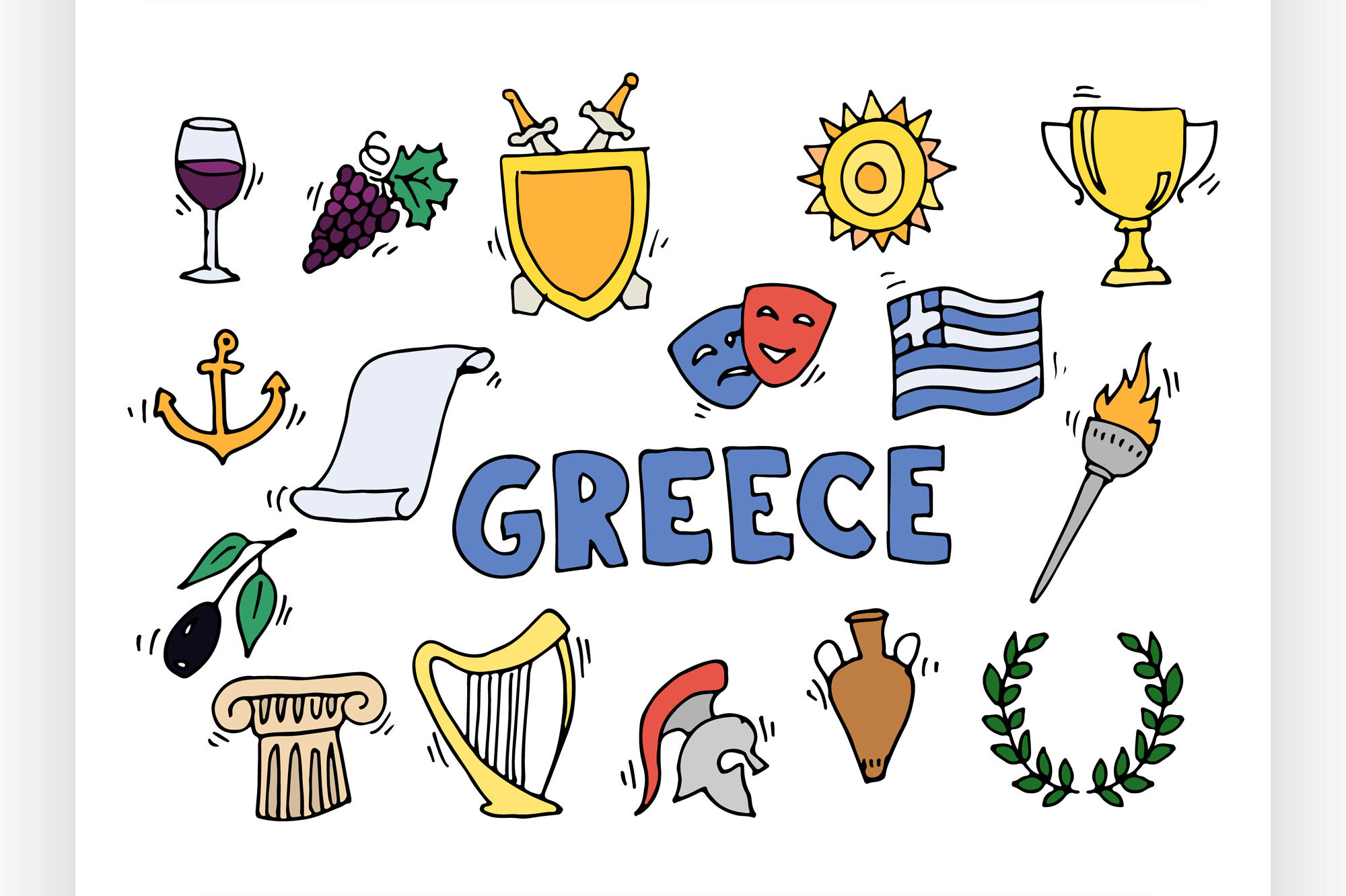 Greece Landmarks and cultural features . By Netkoff | TheHungryJPEG.com