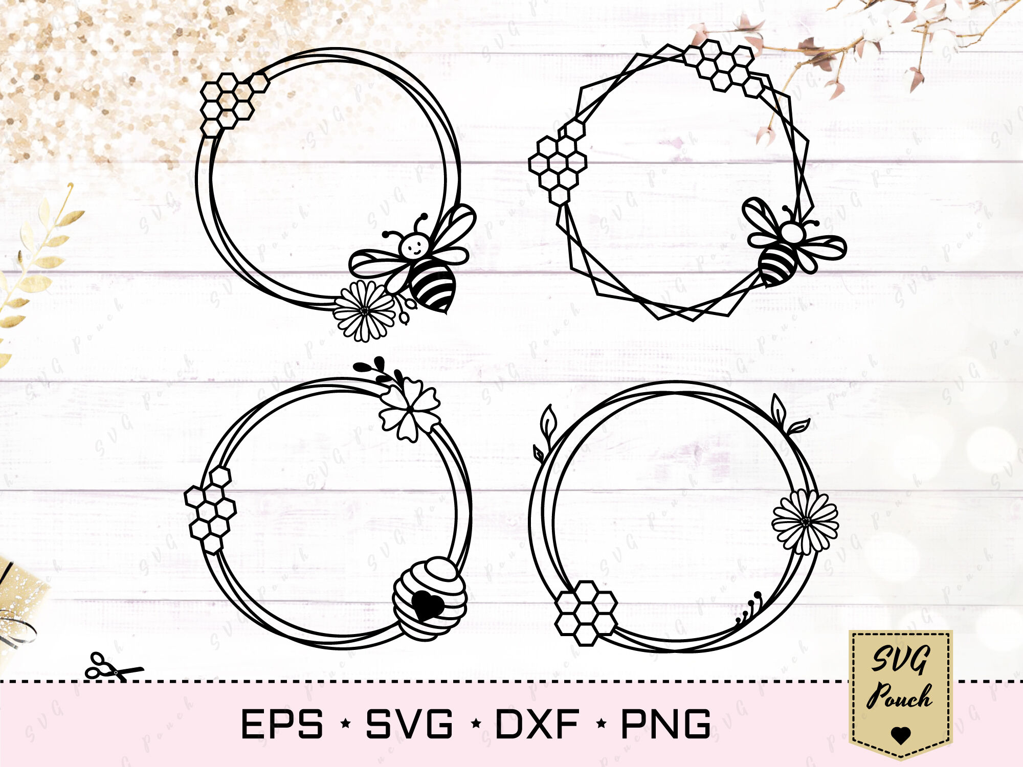 Bee Frame SVG, Circle Monogram Frame SVG - So Fontsy