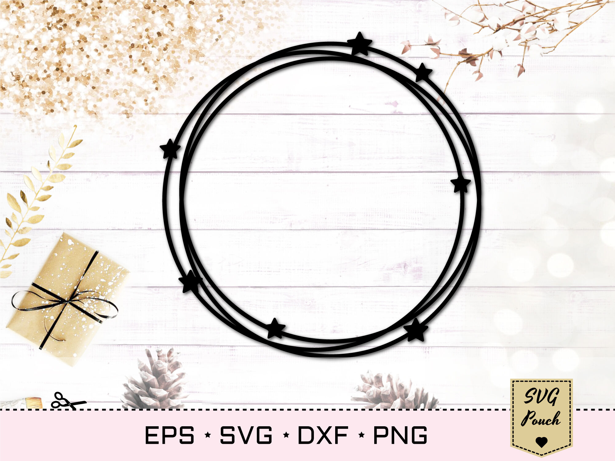 Circle Monogram Frame Svg With Stars By Svgpouch Thehungryjpeg Com