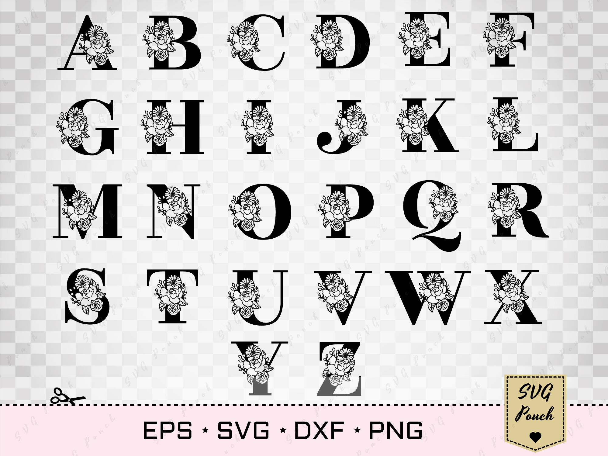 Full Alphabet Floral Monogram Font Initial Svg By Svgpouch Thehungryjpeg Com