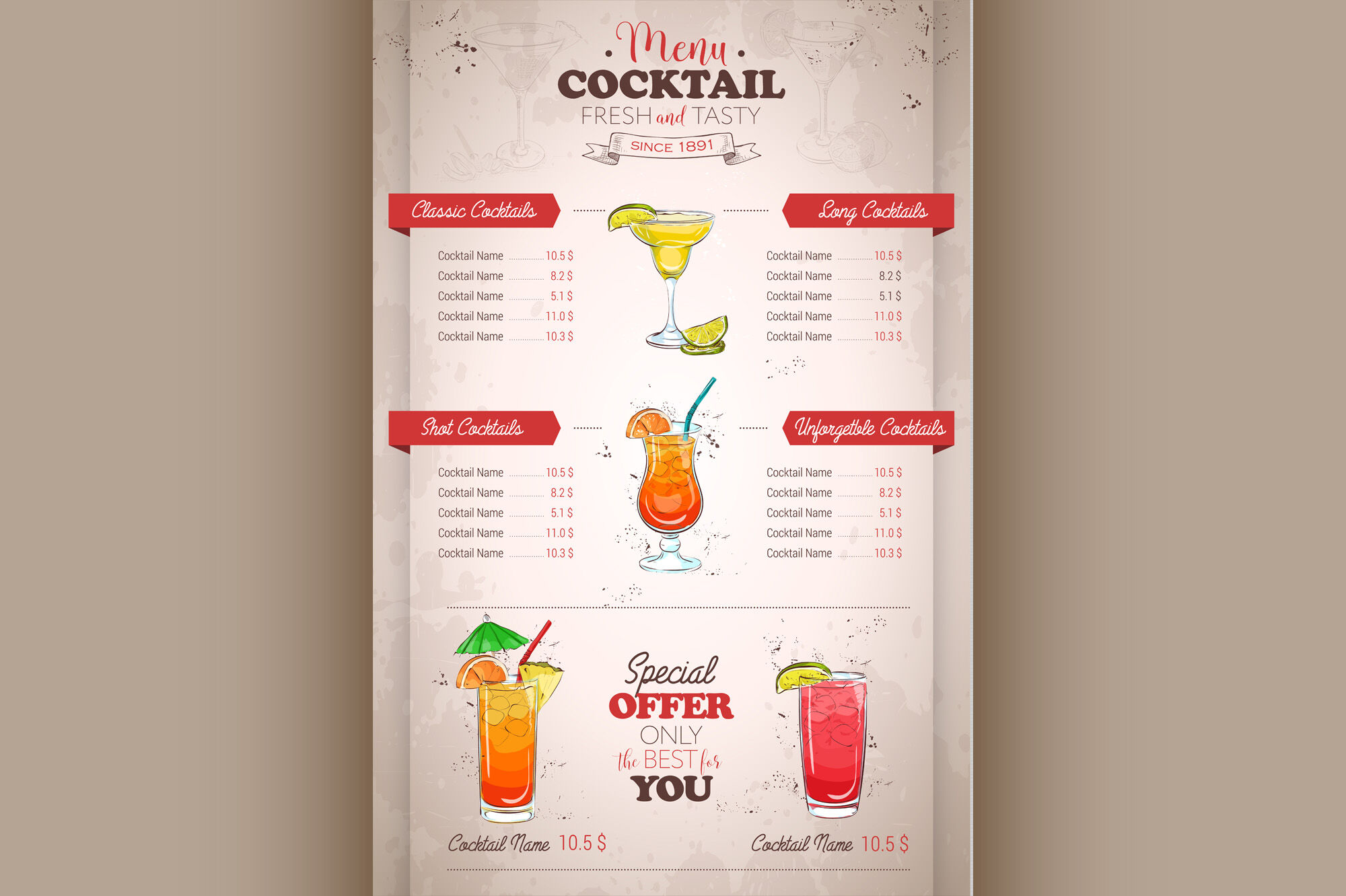 Drawing vertical color cocktail menu design By Netkoff | TheHungryJPEG