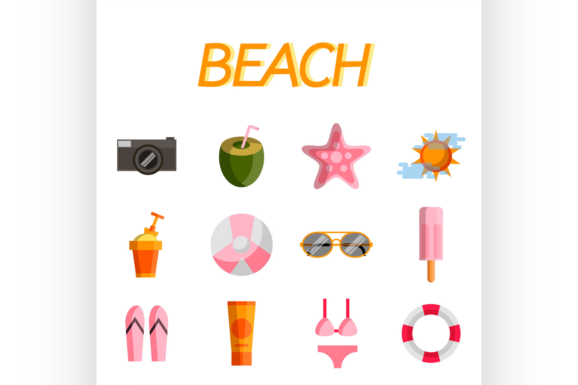 Beach Flat Icon Set By Netkoff Thehungryjpeg Com