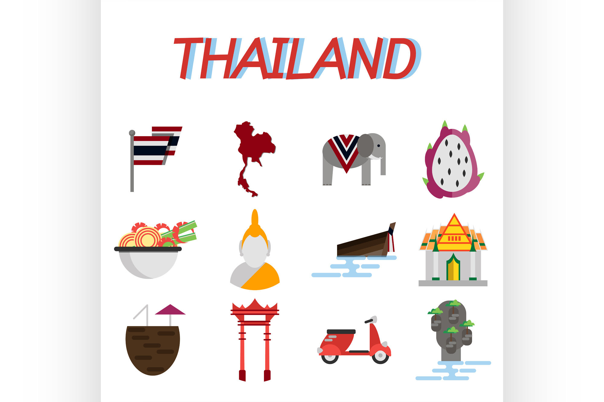 Thailand flat icons set By Netkoff | TheHungryJPEG