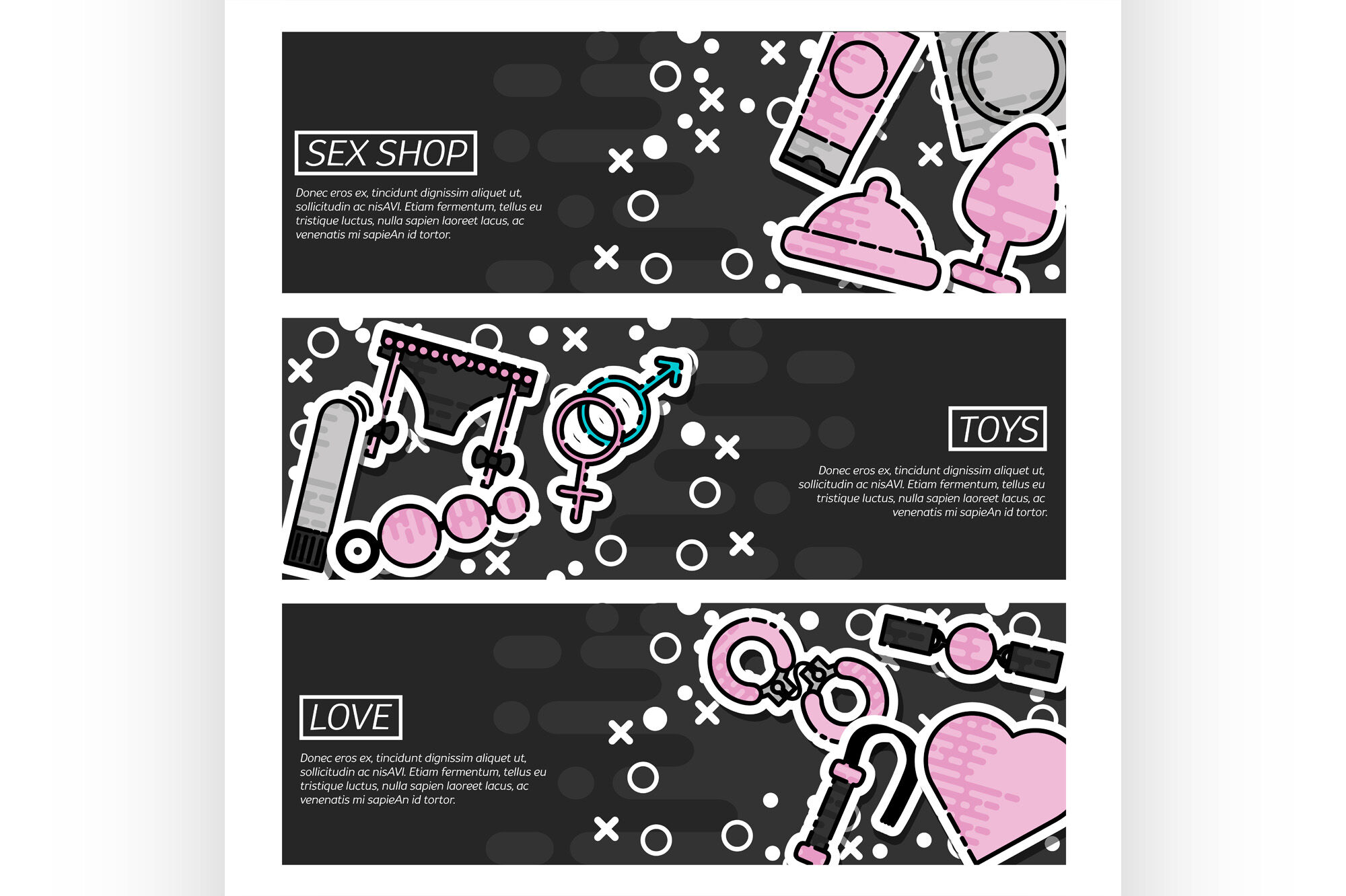 Set Of Horizontal Banners About Sex Shop By Netkoff Thehungryjpeg