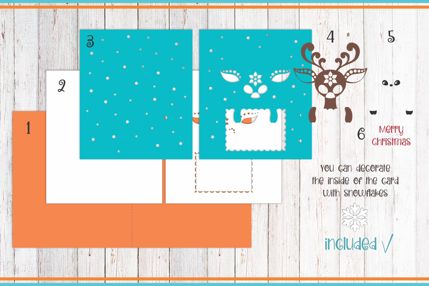 3d Layered Christmas Greeting Card With Deer By Olga Belova Thehungryjpeg Com