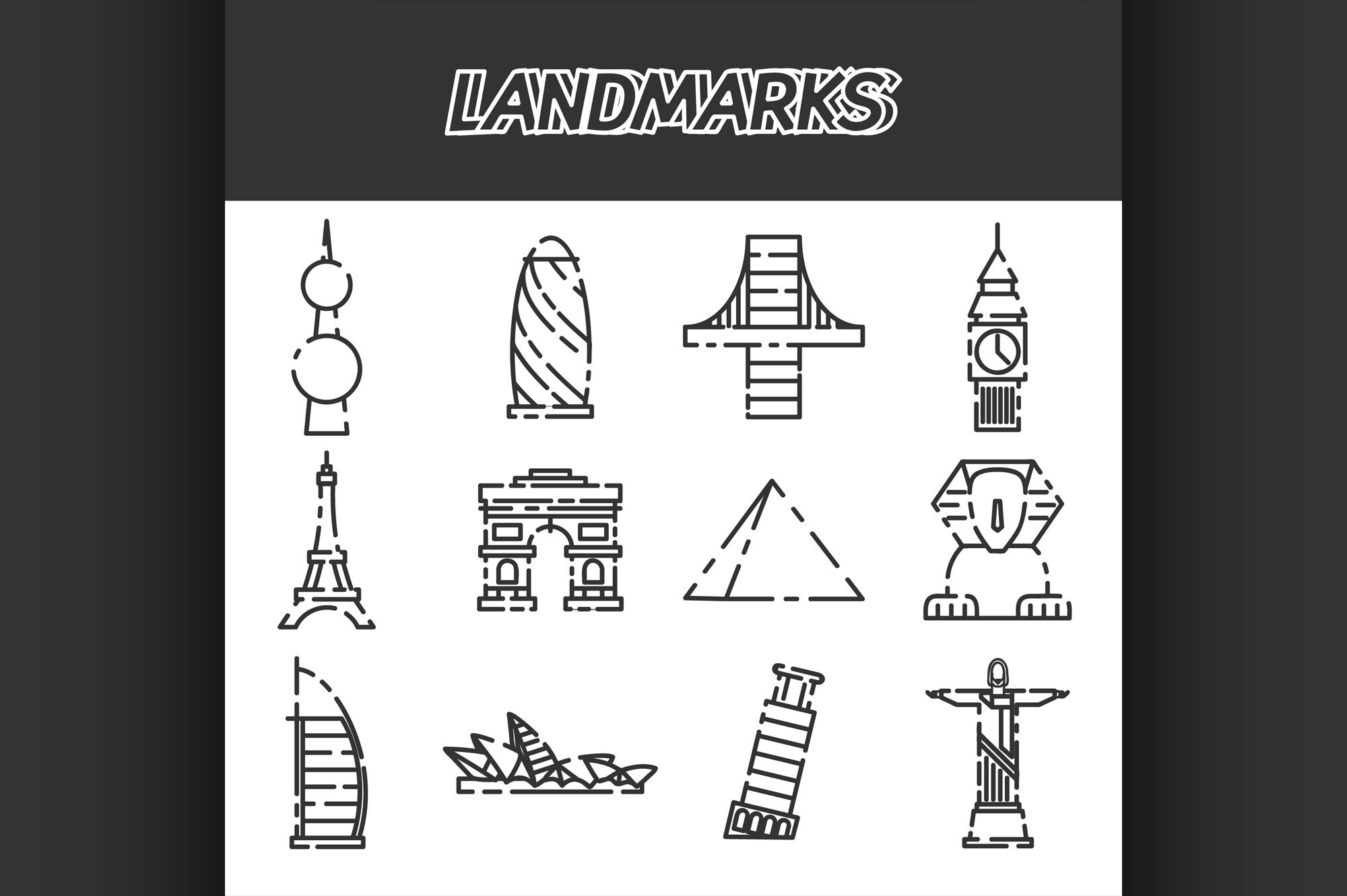 World Landmarks Icons Set By Netkoff Thehungryjpeg 4879