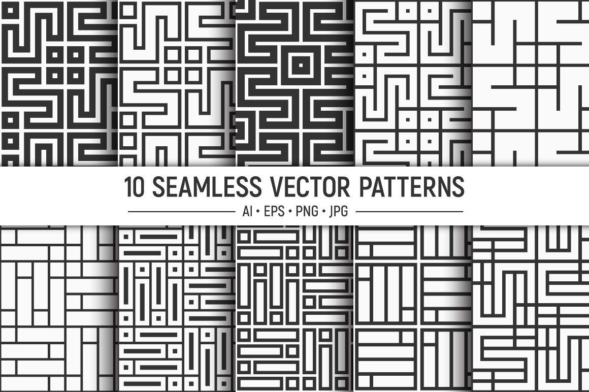 10 Seamless Geometric Vector Patterns By Avk Studio Thehungryjpeg Com