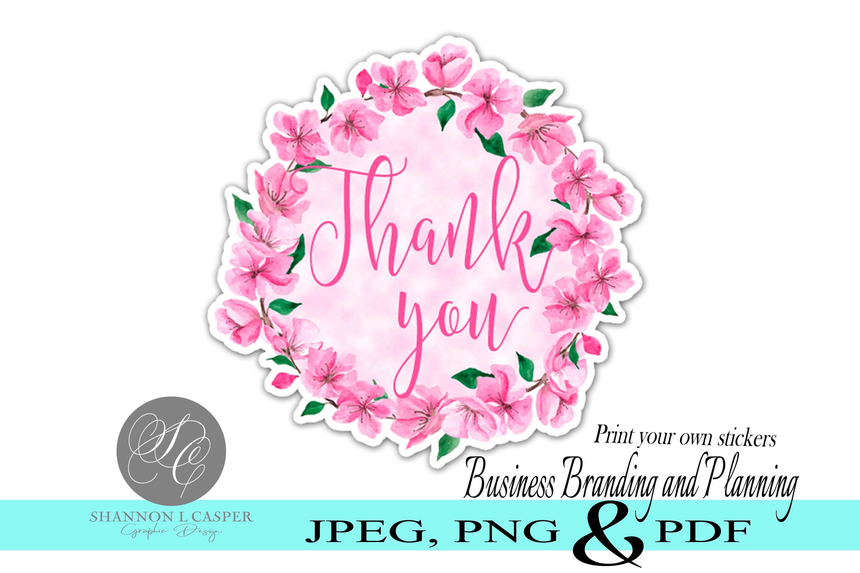 Cherry Blossom Thank You Print And Cut Stickers By Shannon Casper Thehungryjpeg Com