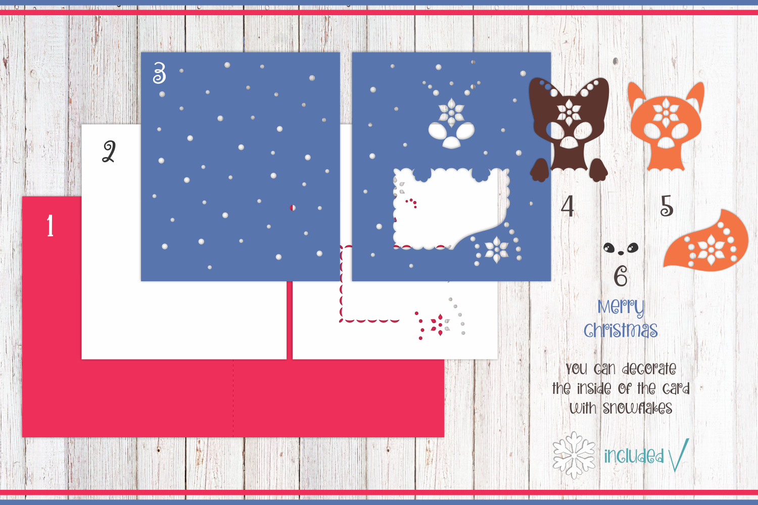 3d Layered Christmas Greeting Card With Fox By Olga Belova Thehungryjpeg Com