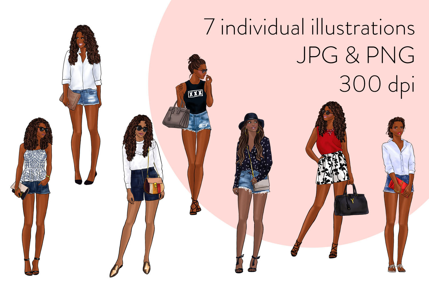 Curvy black girl png, brown skin woman, fashion clipart