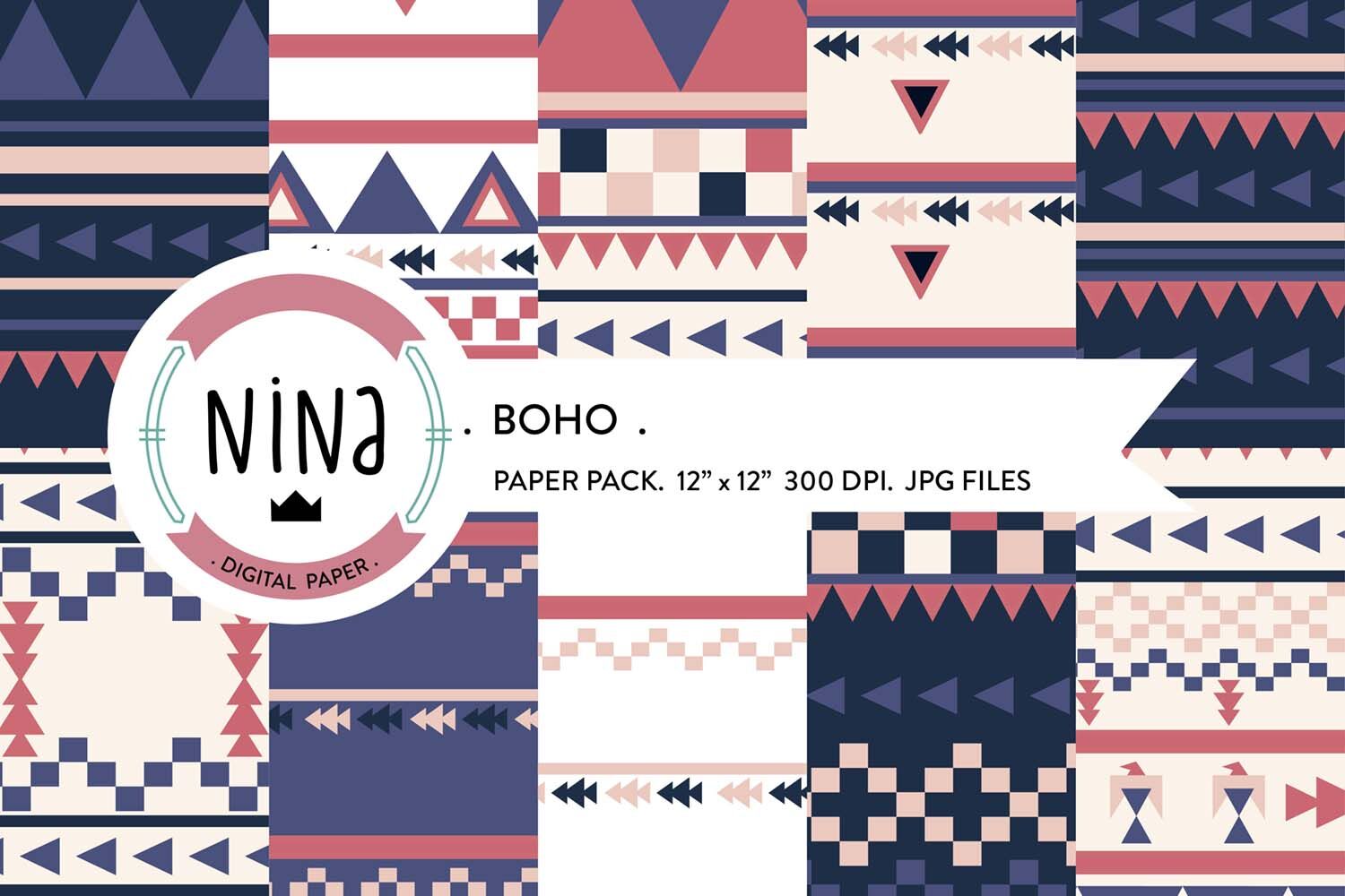 Boho Digital Paper Pack Boho Style Patterns Digital Paper By Ninaprints Thehungryjpeg Com