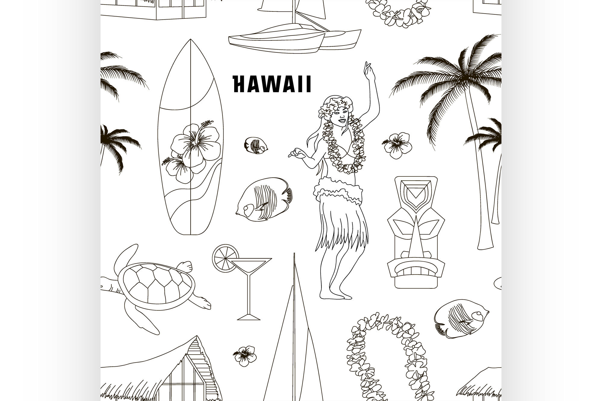 Hawaiian, Hawaii Set pattern By Netkoff | TheHungryJPEG