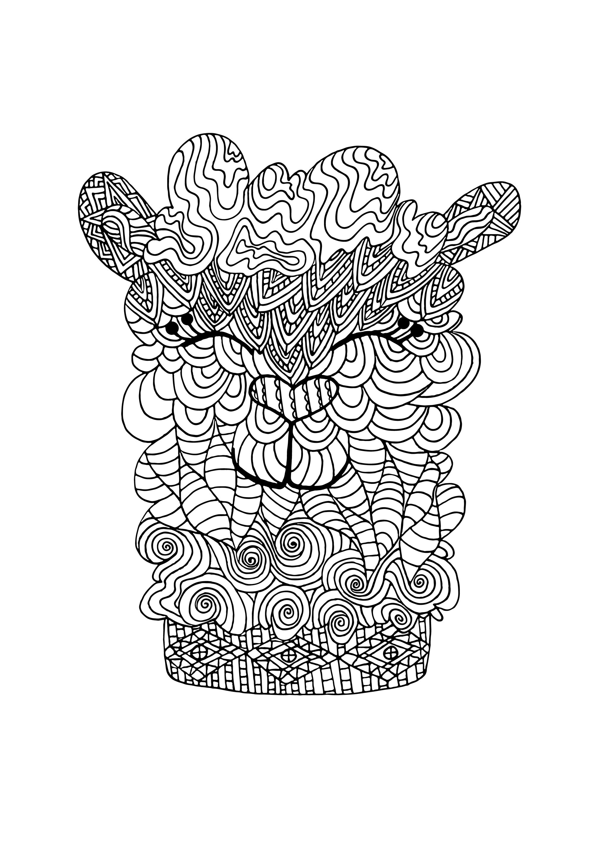 Animal PDF Coloring Page for Adults, Digital Doodle Coloring Pages ...