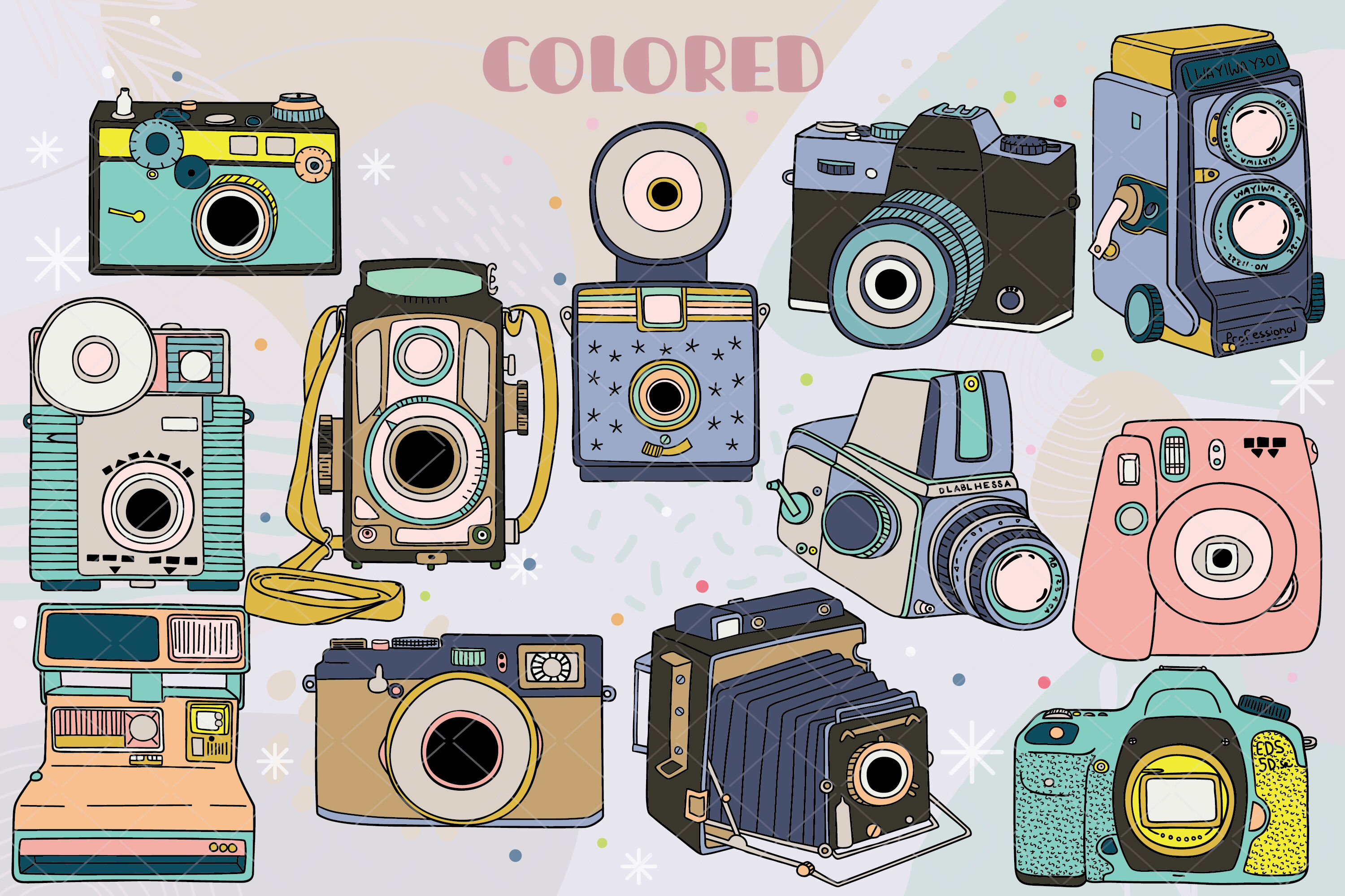 Vintage Cameras Color | Hand Drawn Polaroid Picture | Retro Video By