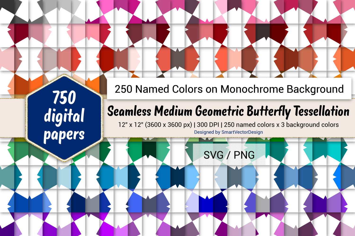 Geometric Butterfly Tessellation Digital Paper 250 Colors By Smartvectordesign Thehungryjpeg Com