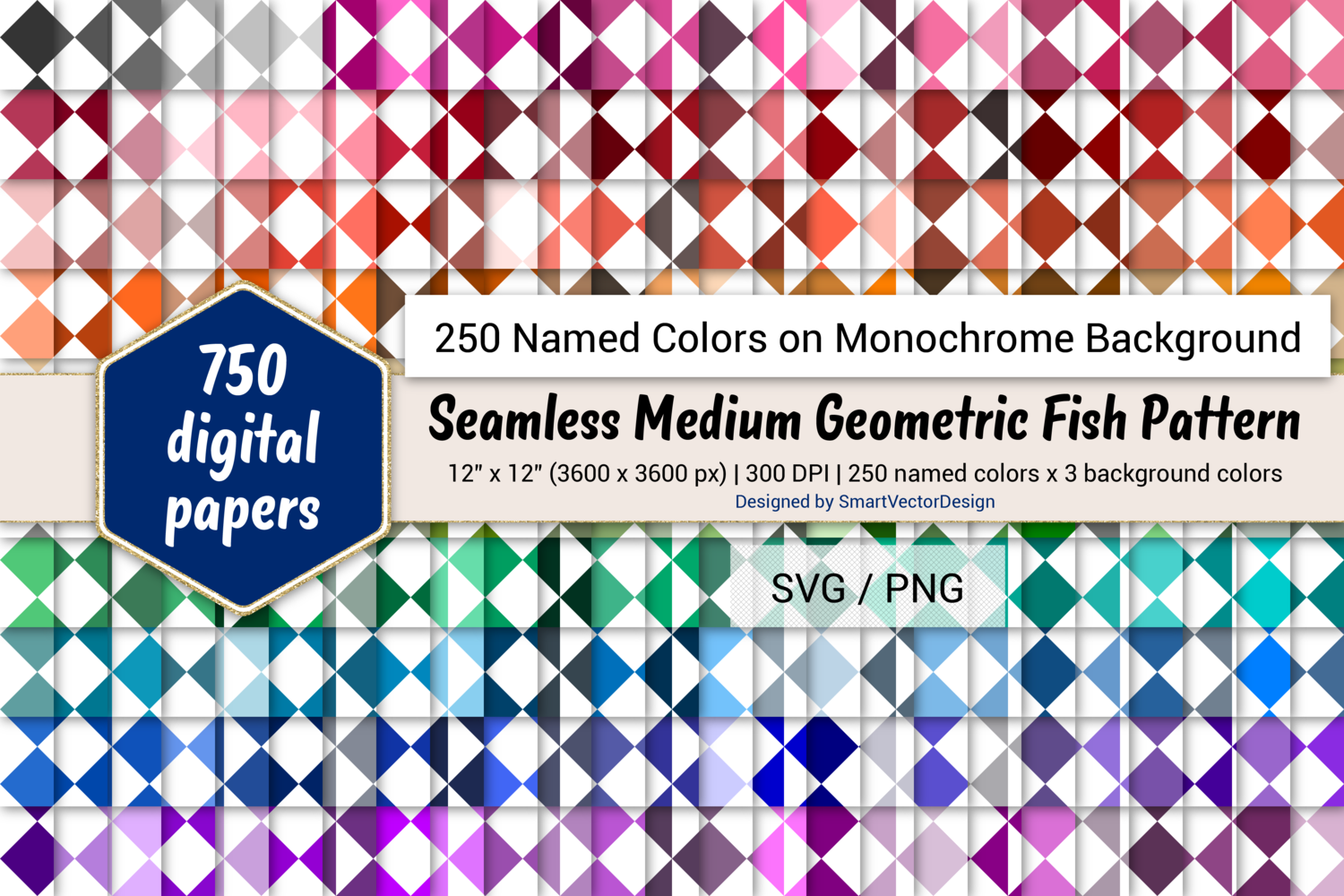 Geometric Fish Tessellation Digital Paper 250 Colors On Bg By Smartvectordesign Thehungryjpeg Com