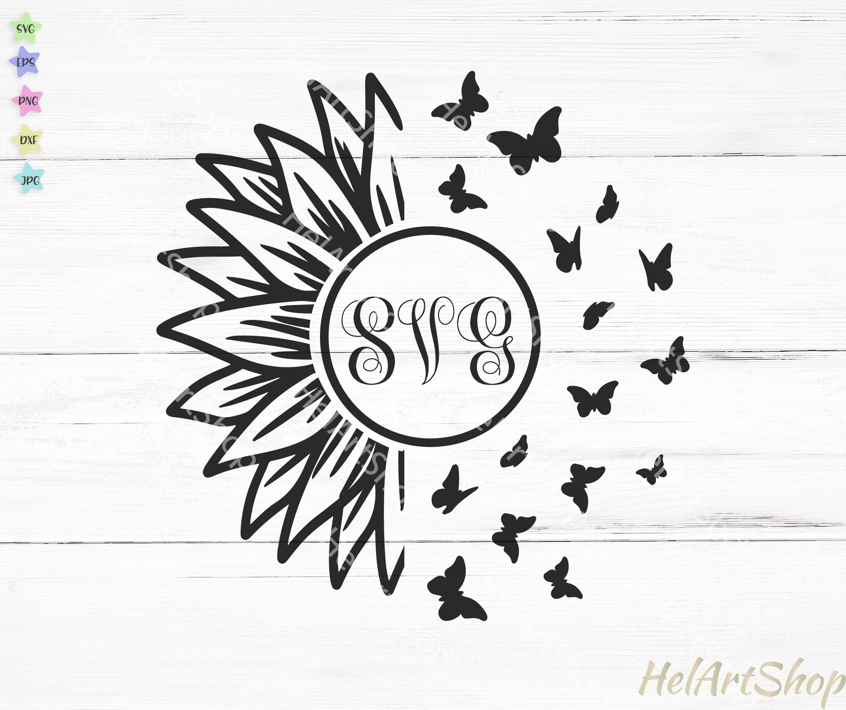 Download Sunflower monogram svg, Sunflower Butterfly svg, flower ...