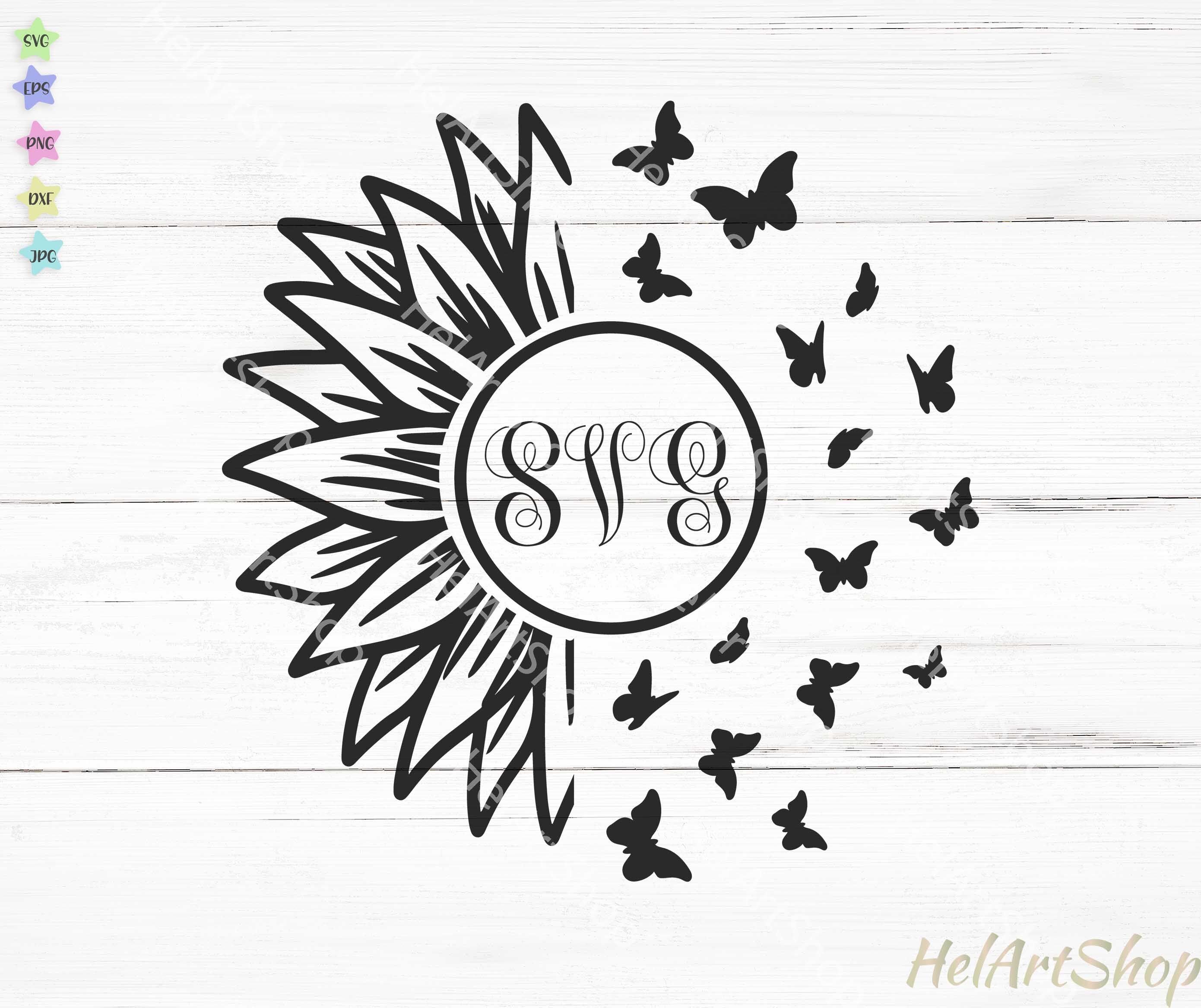 Download Sunflower Monogram Svg Sunflower Butterfly Svg Flower Monogram Svg By Helartshop Thehungryjpeg Com PSD Mockup Templates