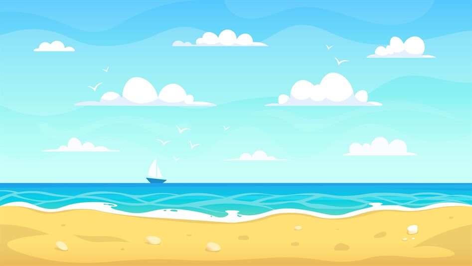Cartoon beach landscape. Summer ocean sandy seashore, vacation tropica By  WinWin_artlab | TheHungryJPEG