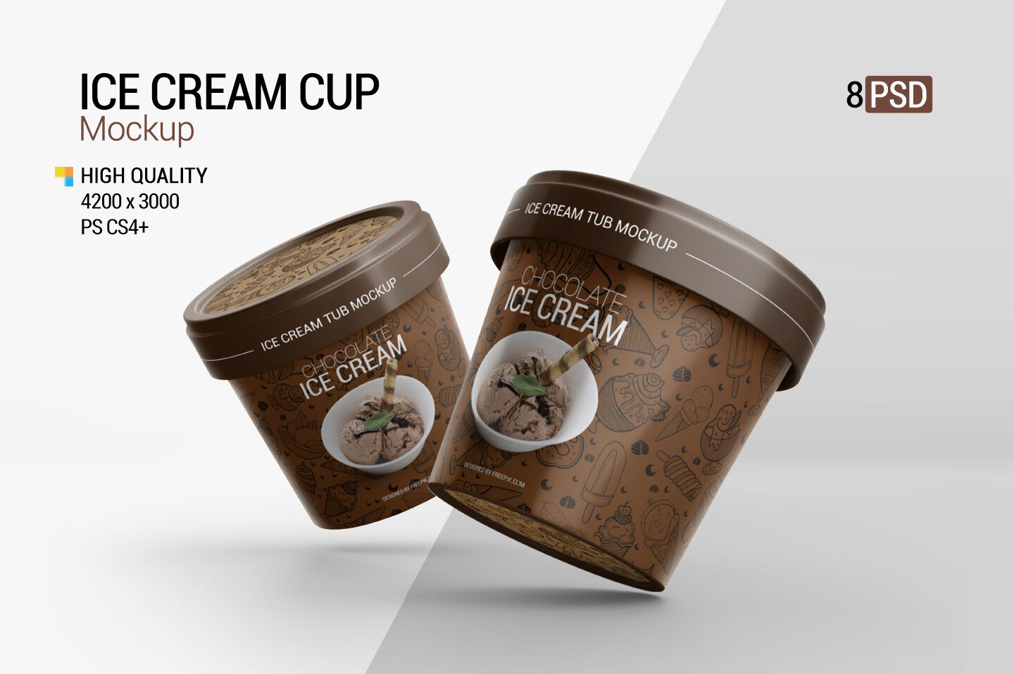 Download Kraft Ice Cream Cup With Plastic Cap Mockup Front View - Free Mockups | PSD Template | Design Assets