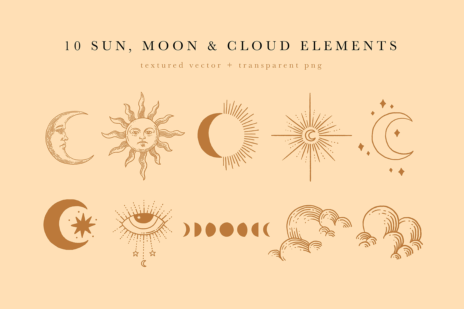 Celestial Illustration Set Sun Moon Stars Space By Rough Edges Supply