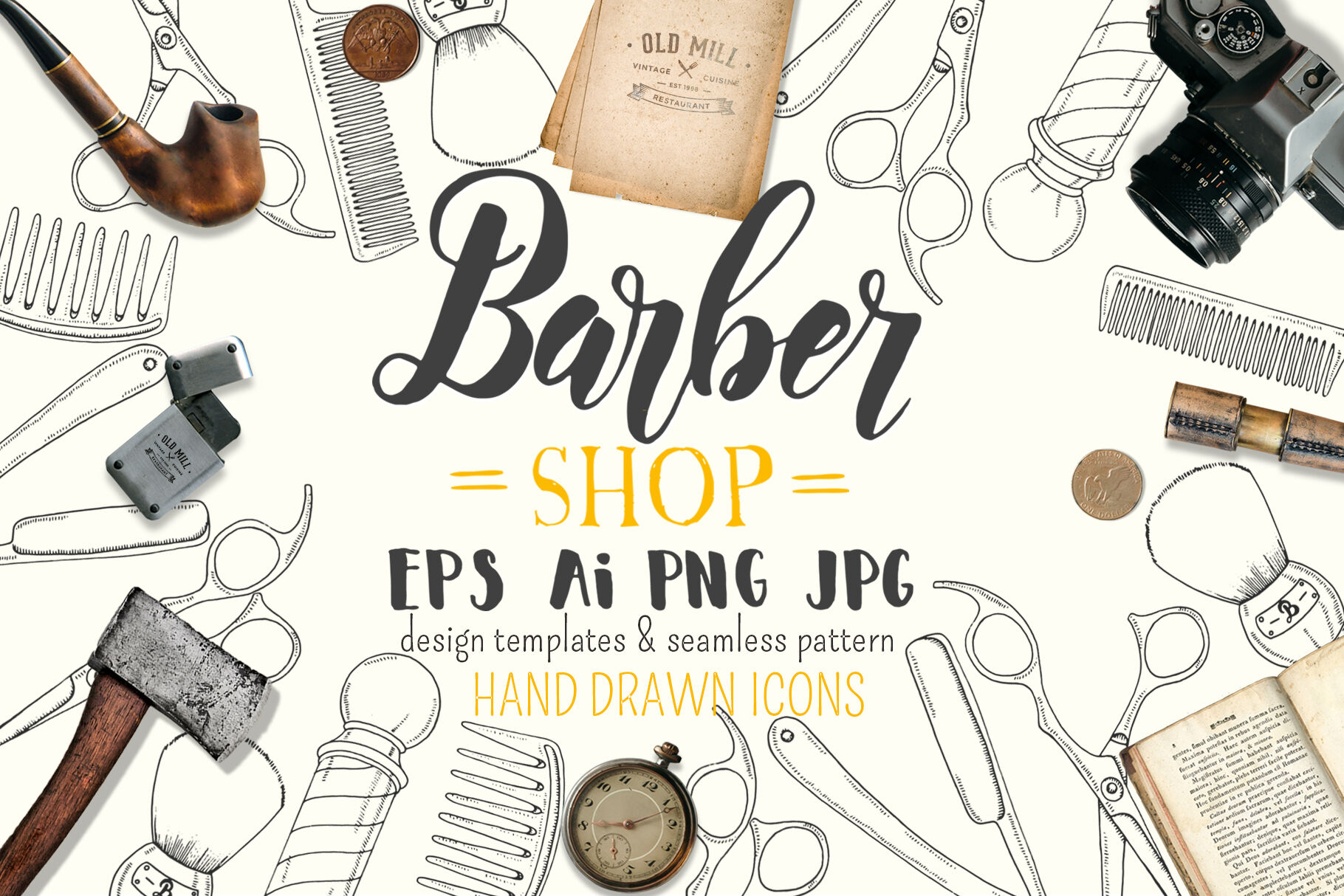 Barber Shop Set. Hand drawn icons By Ann_Sketch | TheHungryJPEG