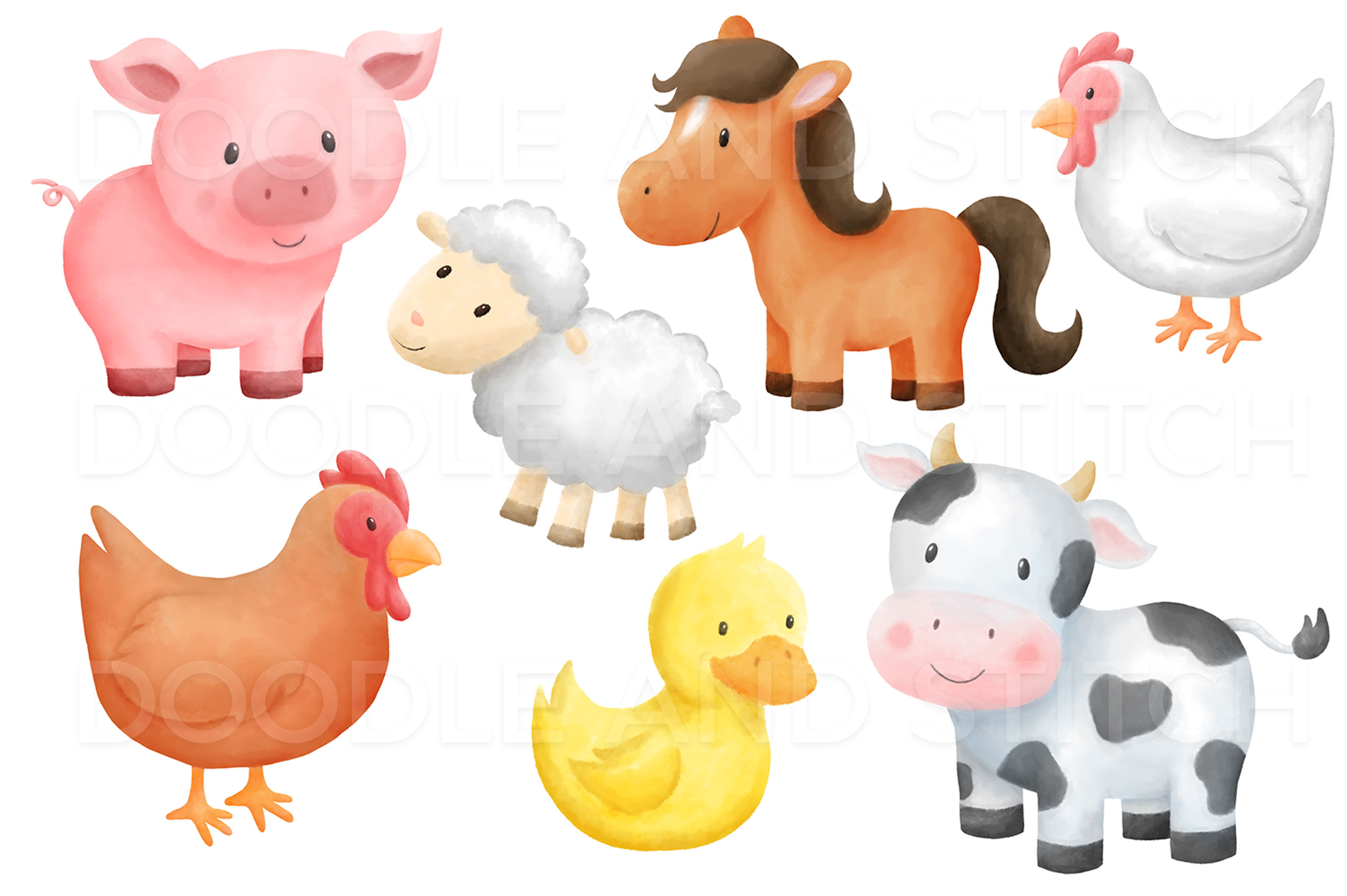 Farm Animals Watercolor Clipart Digital Download Printable Clip Art ...