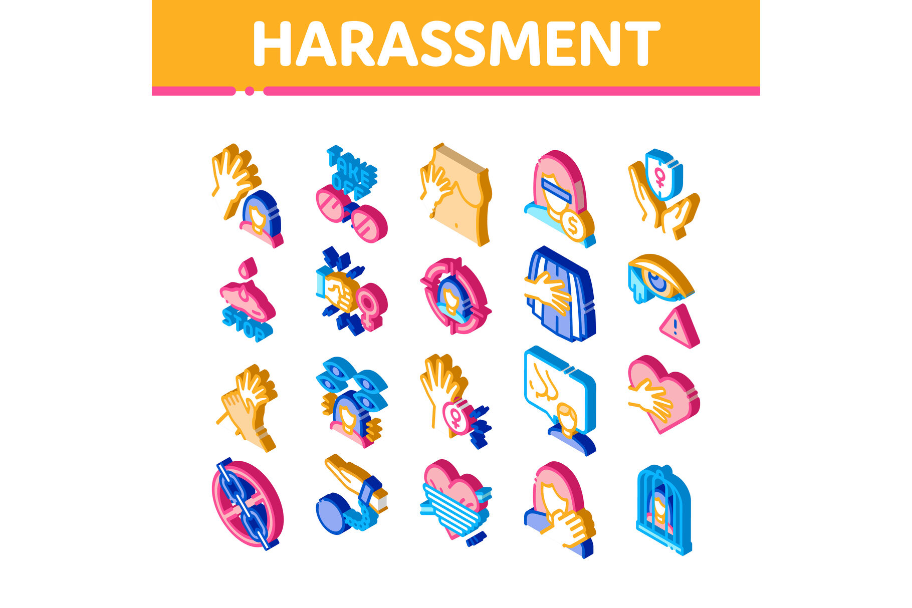 Sexual Harassment Isometric Icons Set Vector By Pikepicture Thehungryjpeg 0621