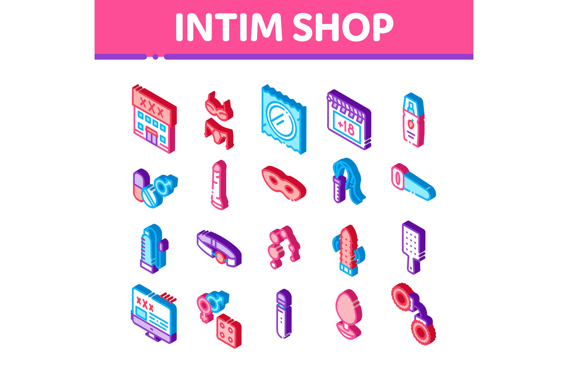 Intim Shop Sex Toys Isometric Icons Set Vector By Pikepicture Thehungryjpeg