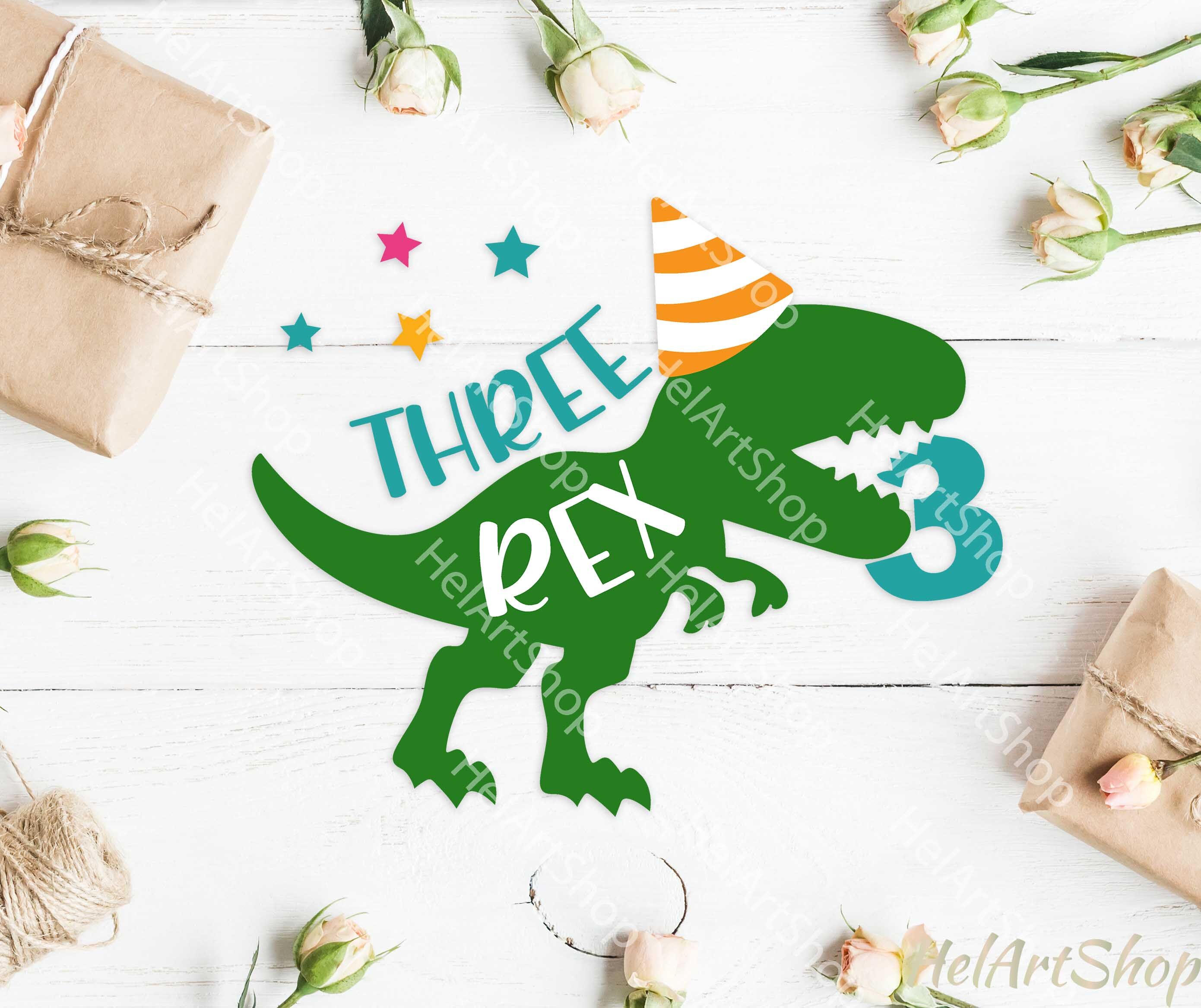Download Three rex svg, Dinosaur Birthday svg, 3rd birthday svg By HelArtShop | TheHungryJPEG.com