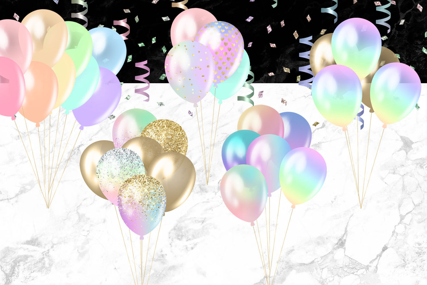 Pastel Rainbow Balloons Clipart