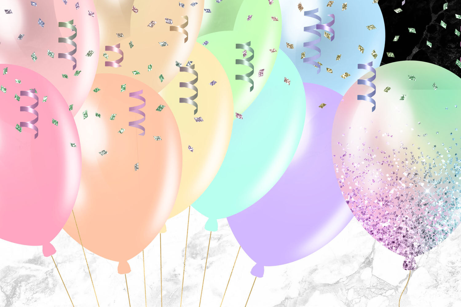Pastel Rainbow Balloons Clipart By Digital Curio