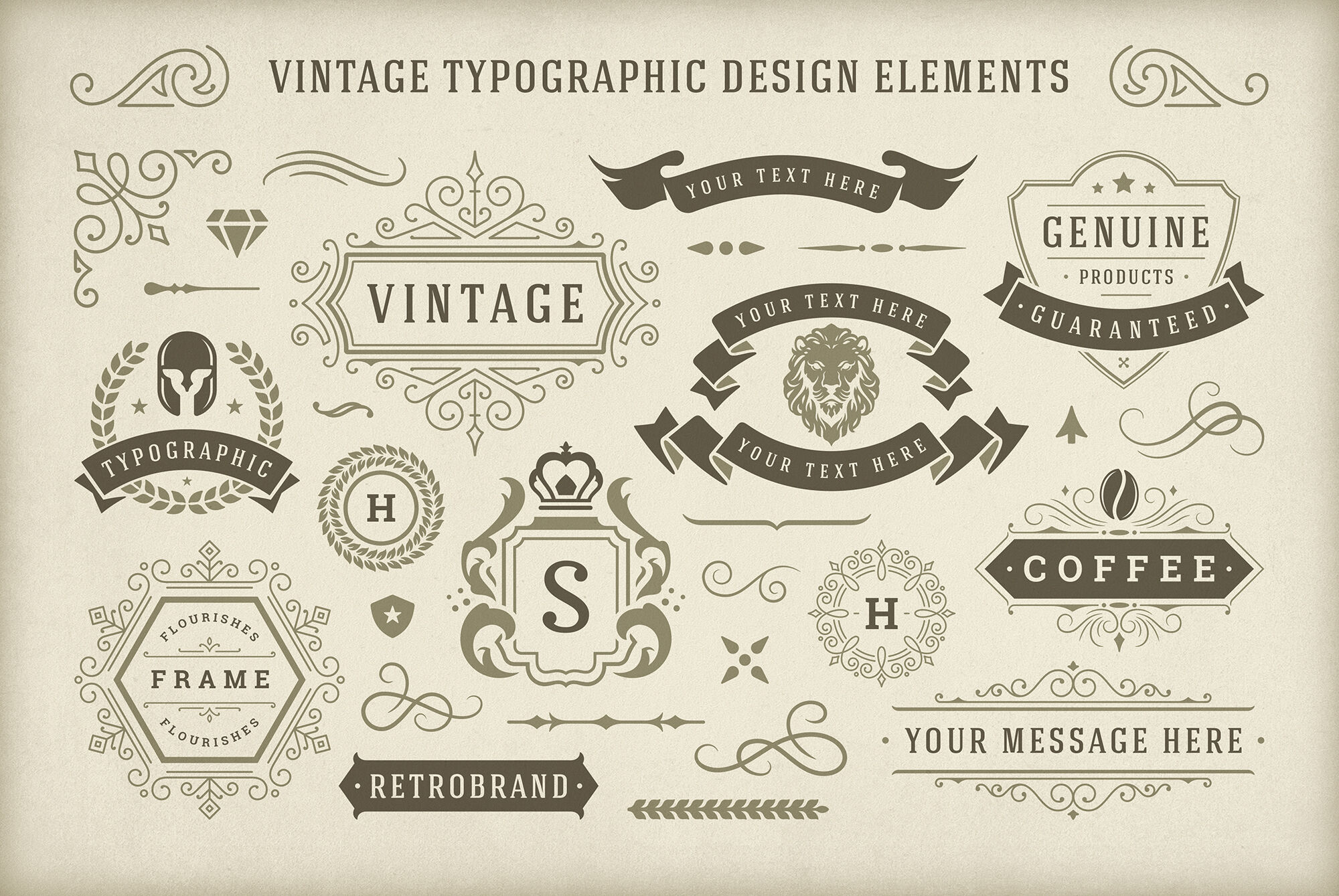 Vintage Typographic Design Elements By Vasya Kobelev | TheHungryJPEG