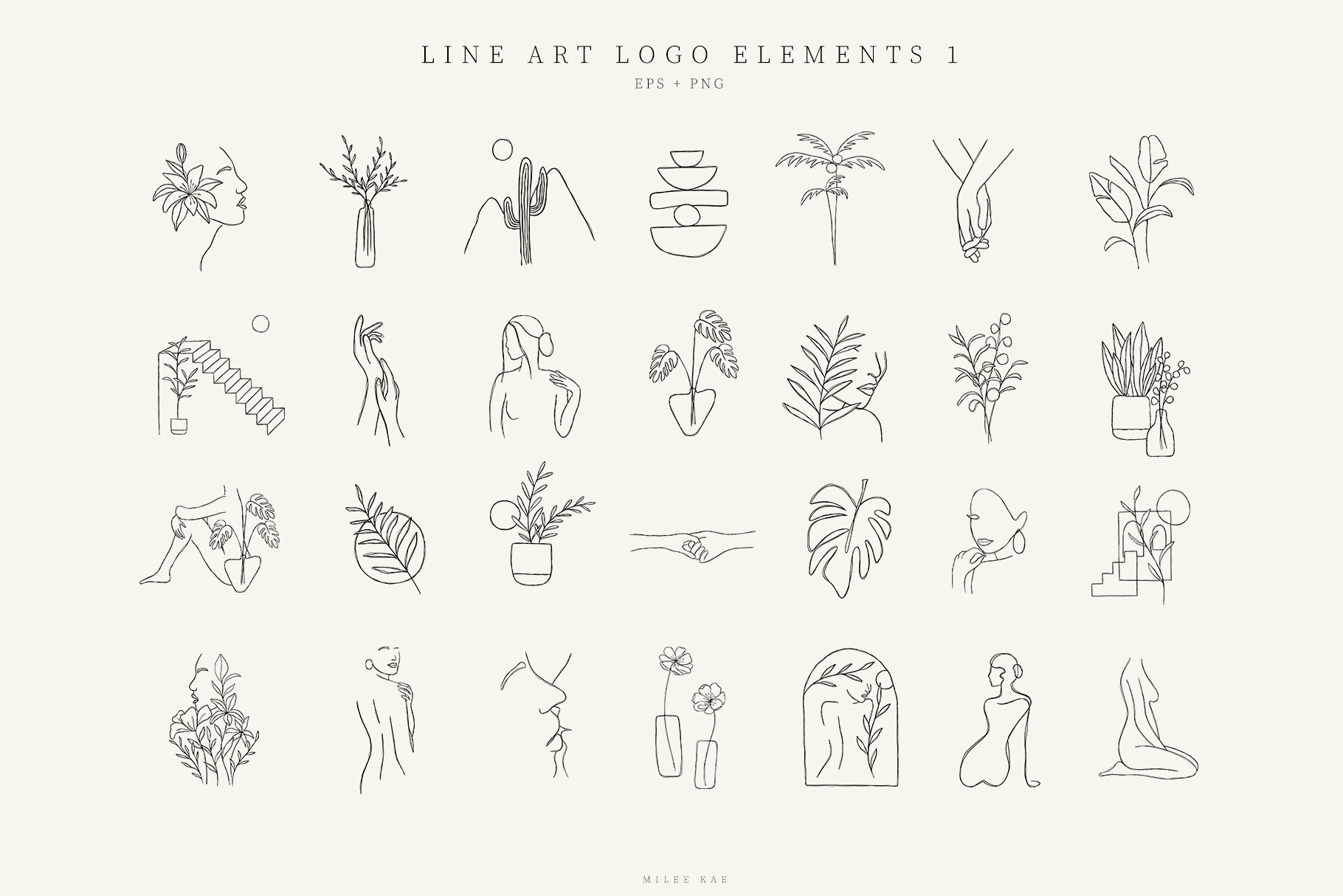 Line Art Logo Elements Logo Design Business Illustration One Line By Michelekae Thehungryjpeg Com