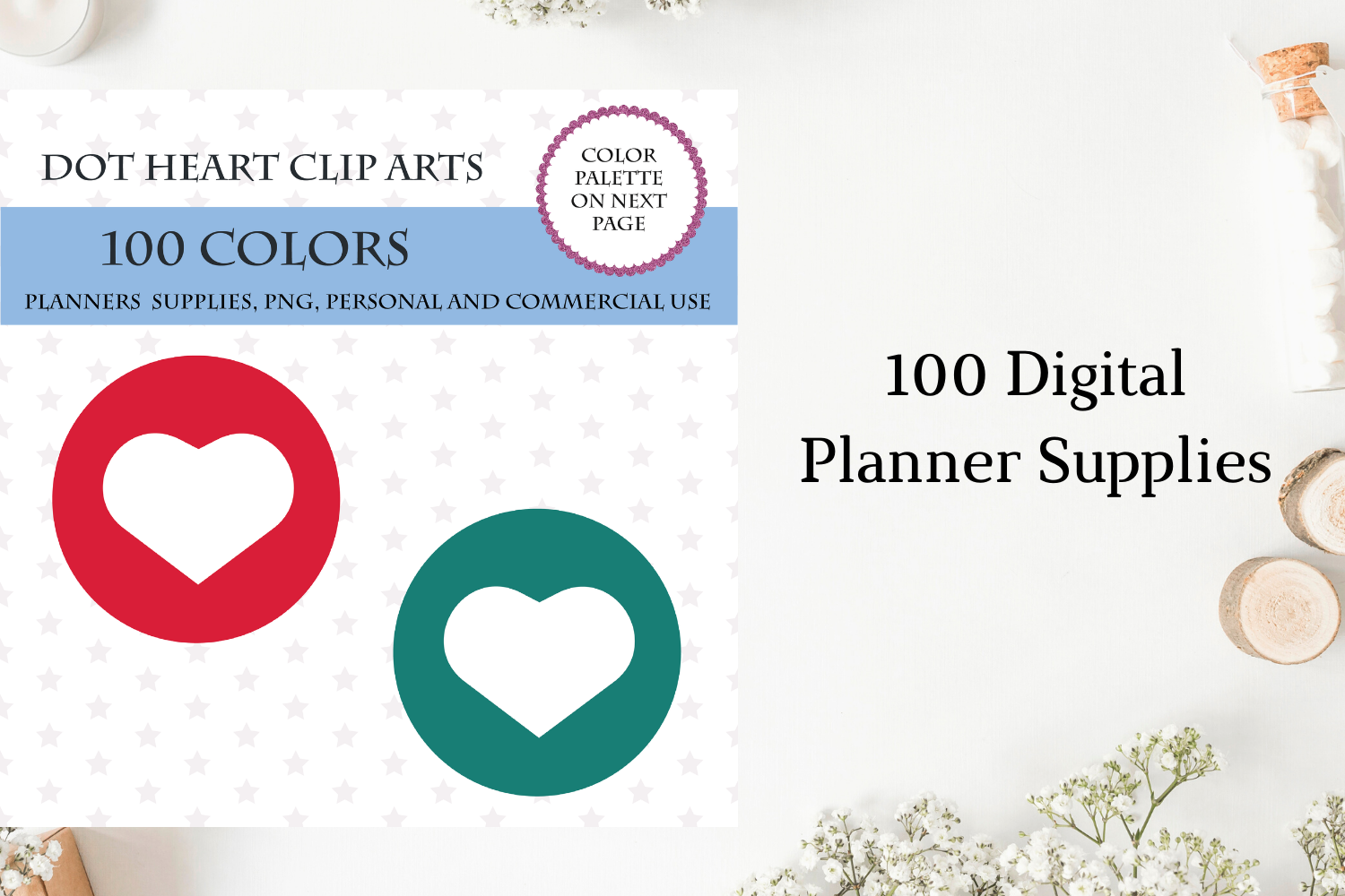 Heart Dot Stickers Bullet Journal Stickers 100 Heart Dot Cliparts By Old Continent Design Thehungryjpeg Com