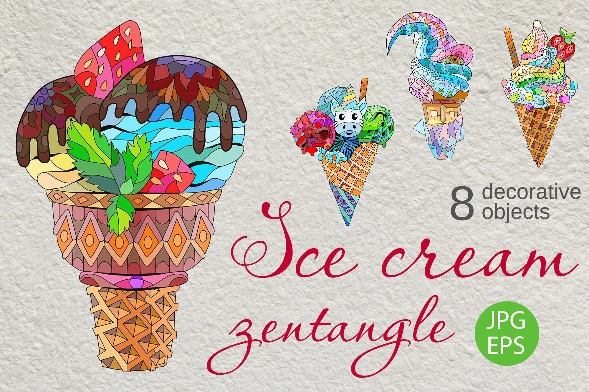 Zentangle Ice Cream By Watercolor Fantasies Thehungryjpeg Com