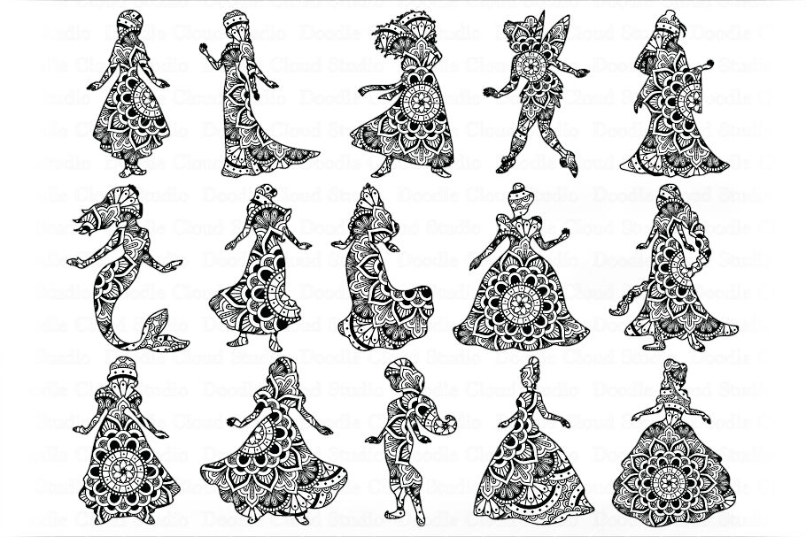 Princess Mandala Svg Princesses Bundle Mandala Svg Cut Files By Doodle Cloud Studio Thehungryjpeg Com