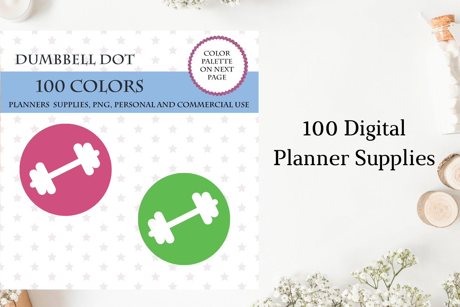 100 Dumbbell Round Dot Clipart Dumbbell Planner Sticker Fitness Bright And Pastel By Old Continent Design Thehungryjpeg Com