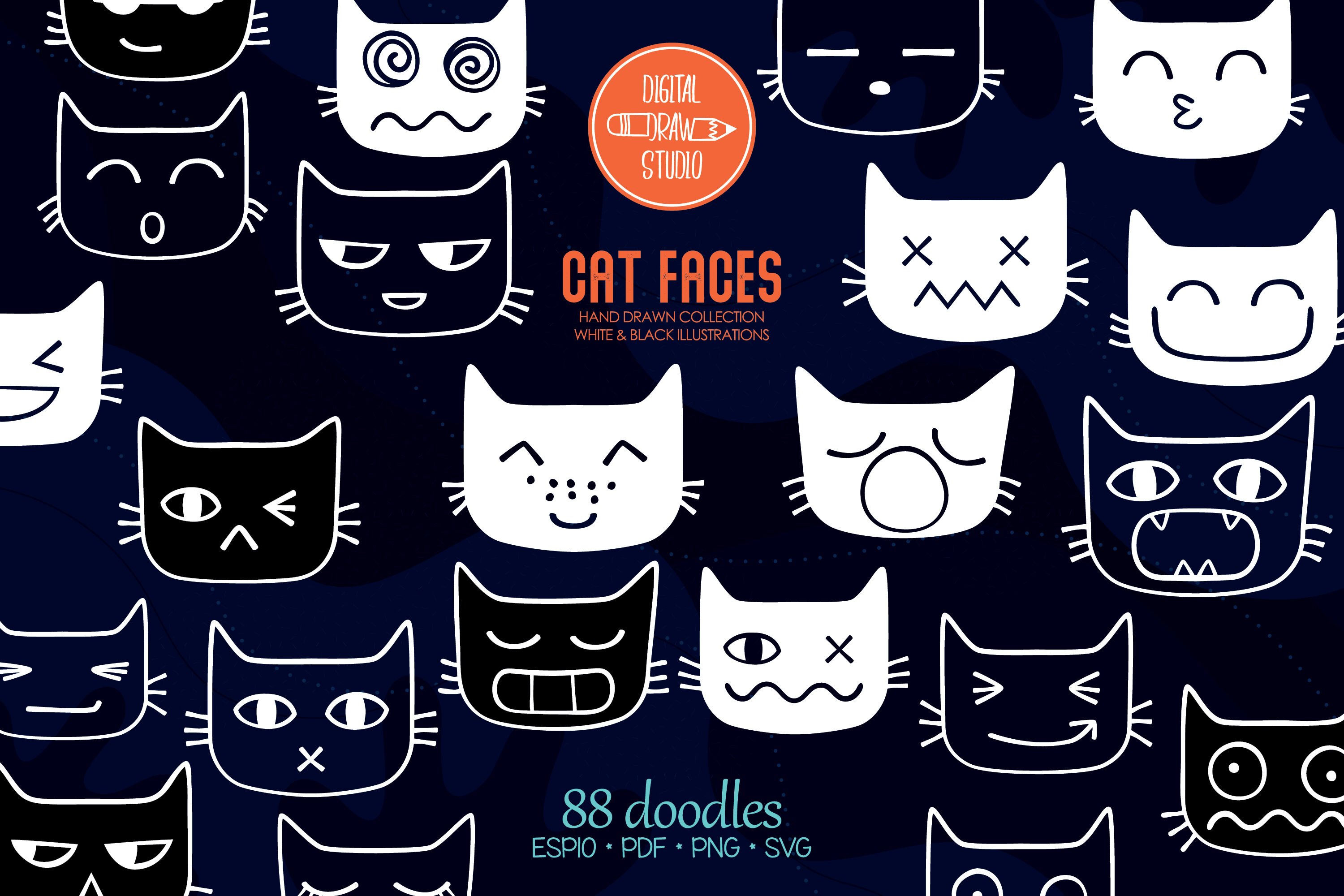 Cute funny cats set various emotions. Kawaii style emoticon icon