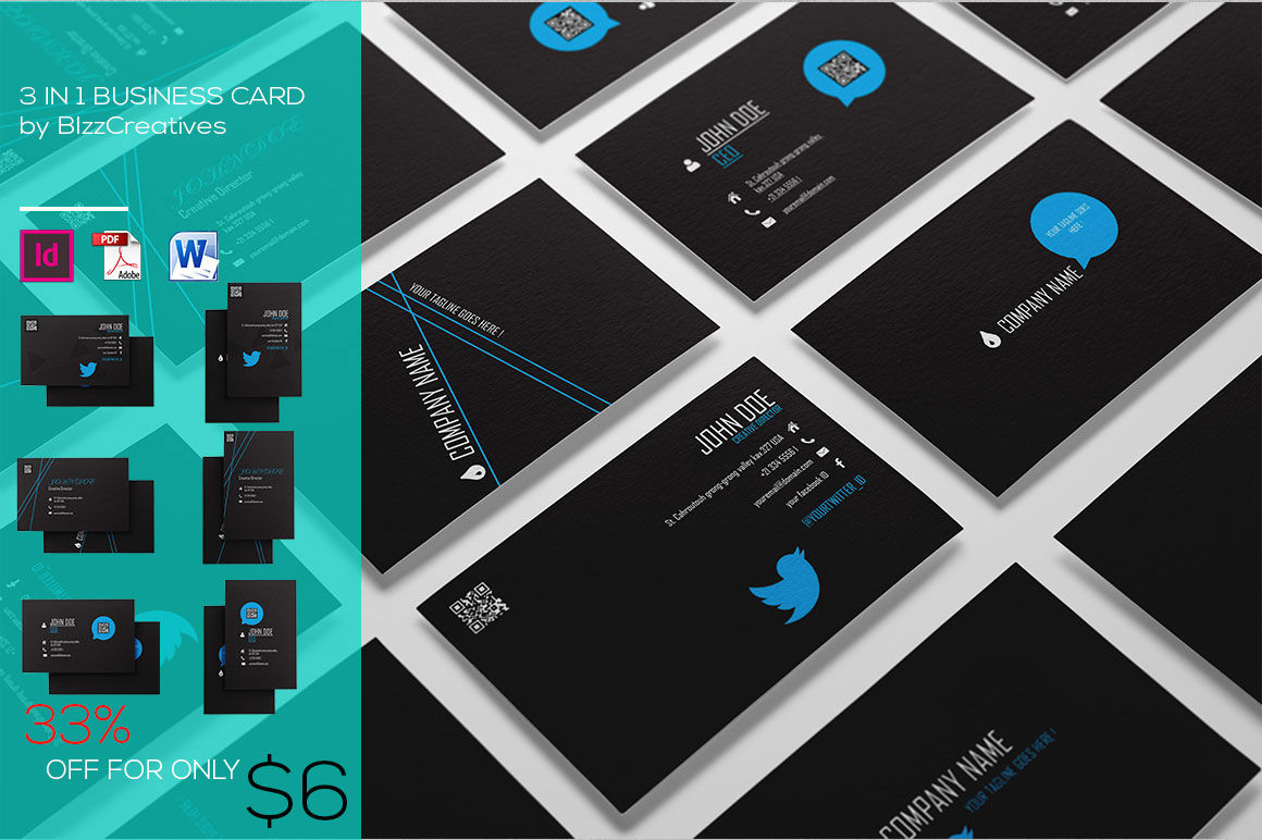 3 In 1 Simple Business Card By Bizzcreatives Thehungryjpeg Com