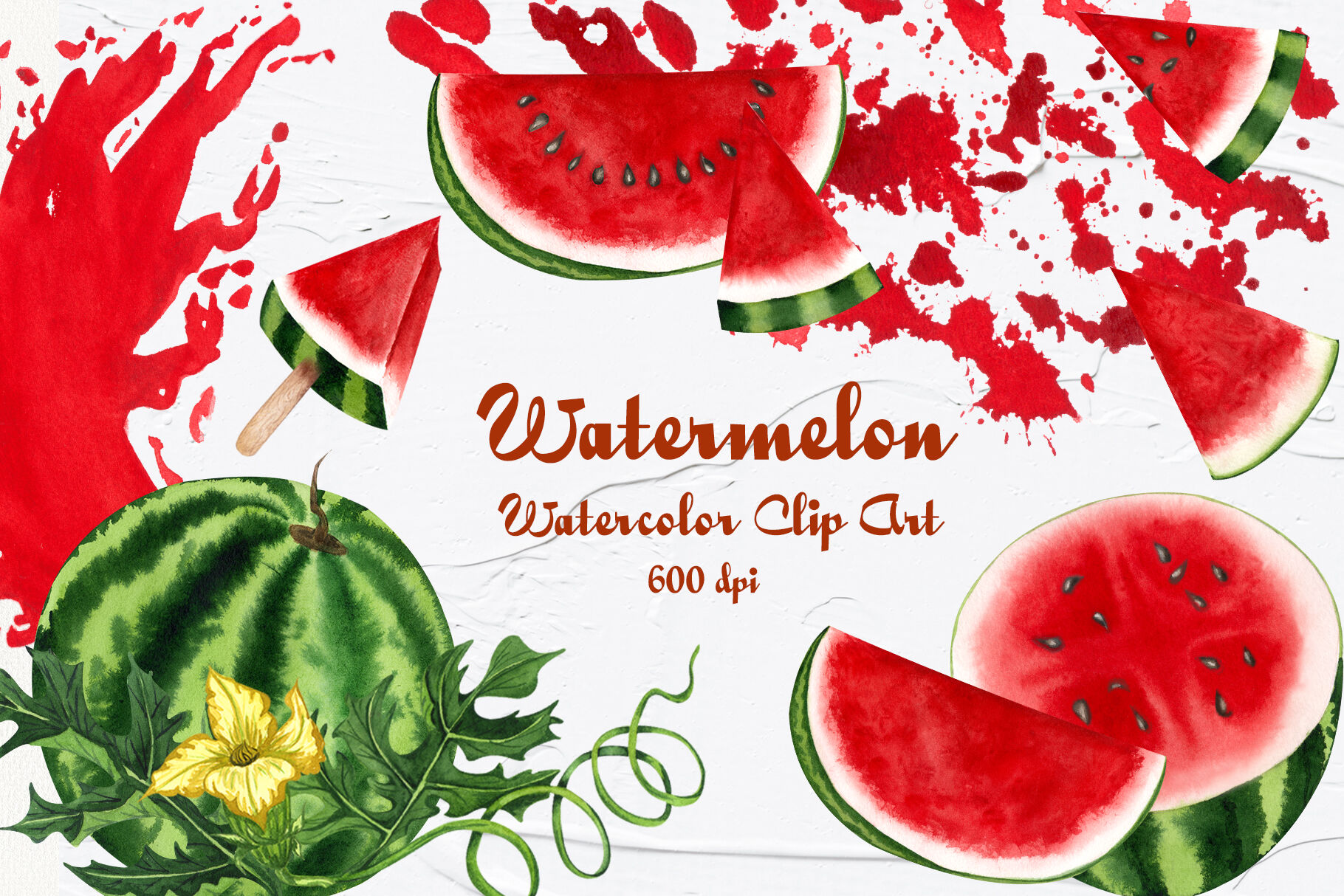 Watermelon Watercolor Clip Art 600dpi By Barvart Thehungryjpeg Com