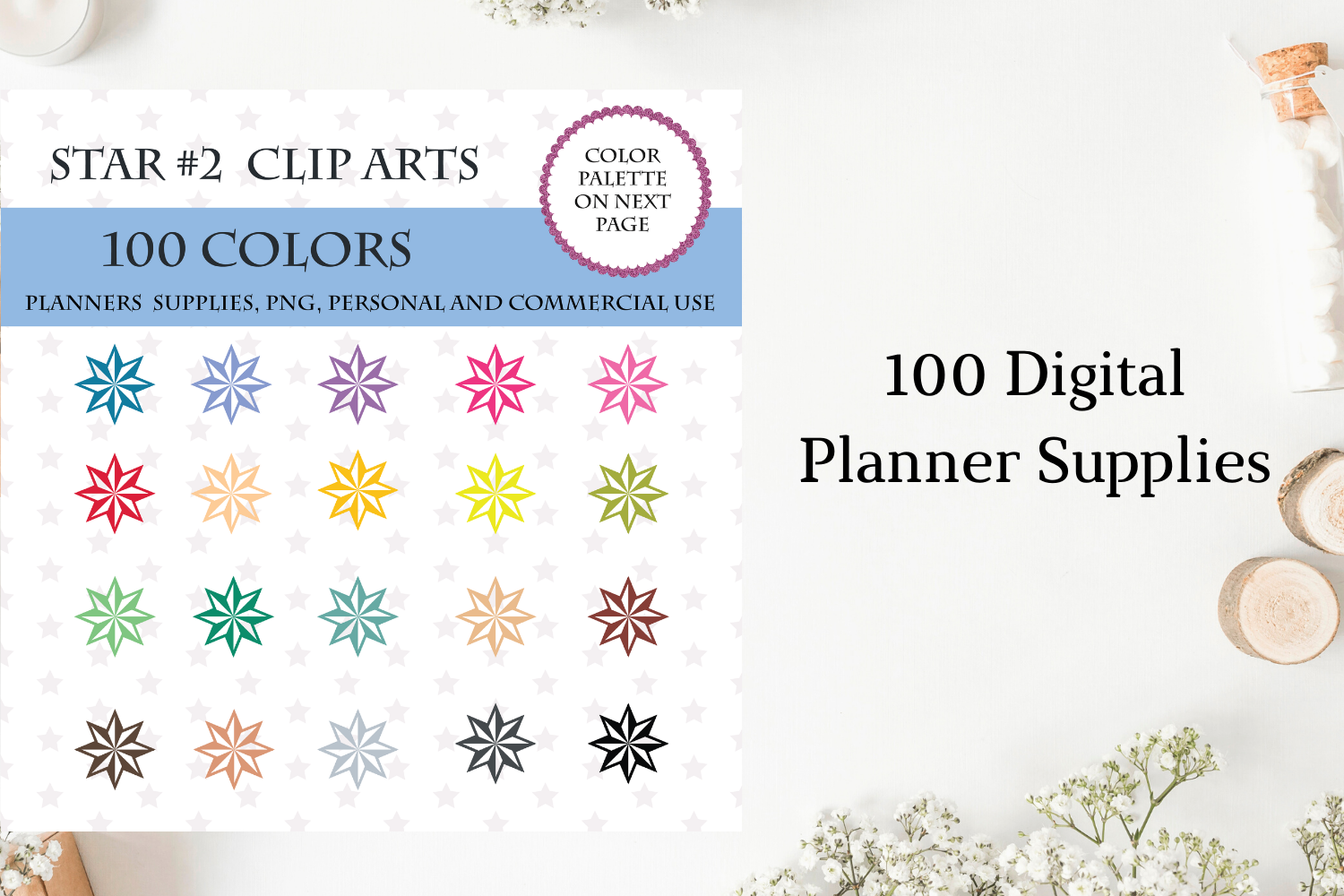 Download 100 Stars For Planner Stars Clipart Printable Planner Stickers By Old Continent Design Thehungryjpeg Com