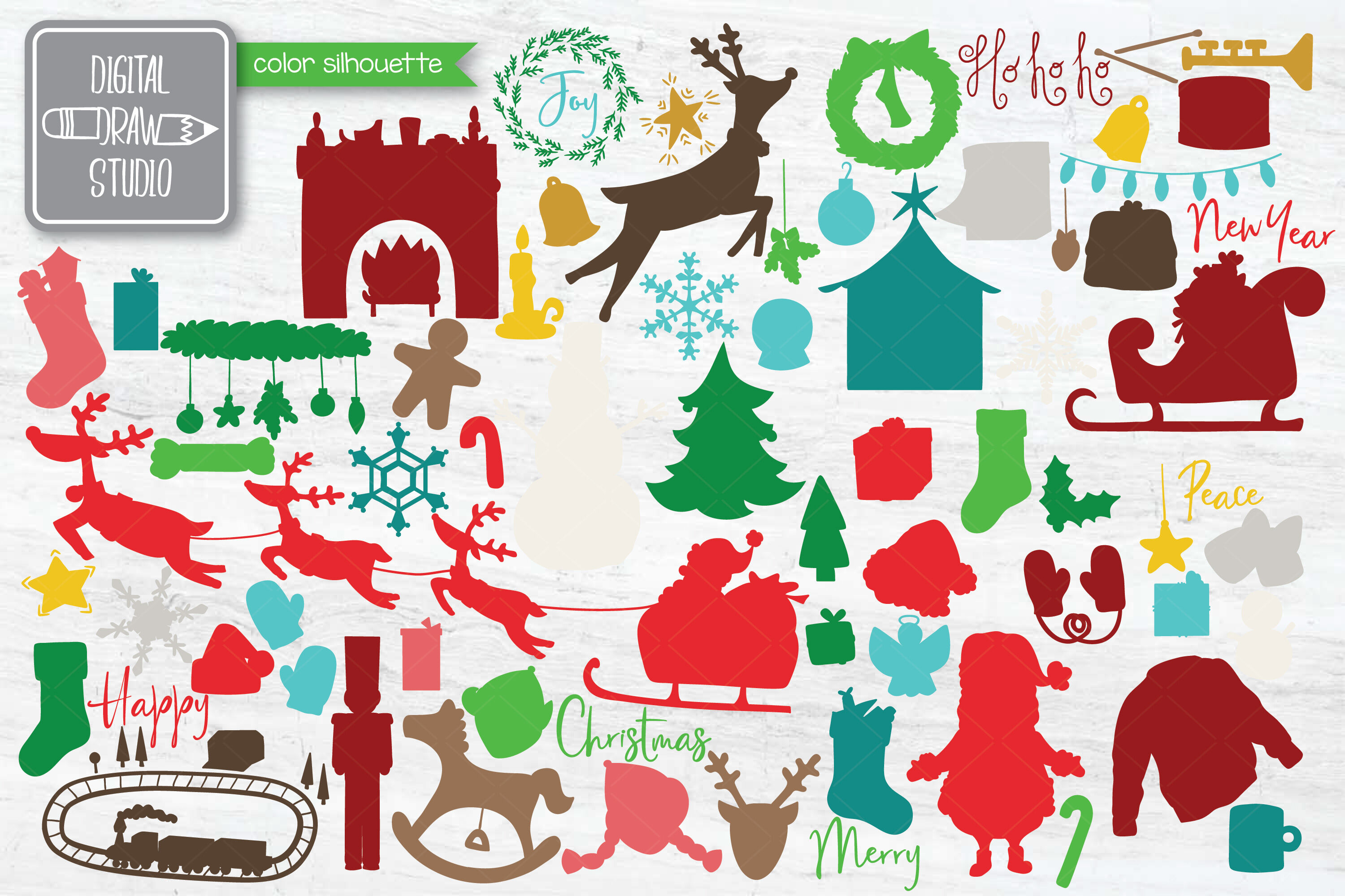 Hand Drawn Christmas Colored New Year Holiday Winter Party By Digital Draw Studio Thehungryjpeg Com