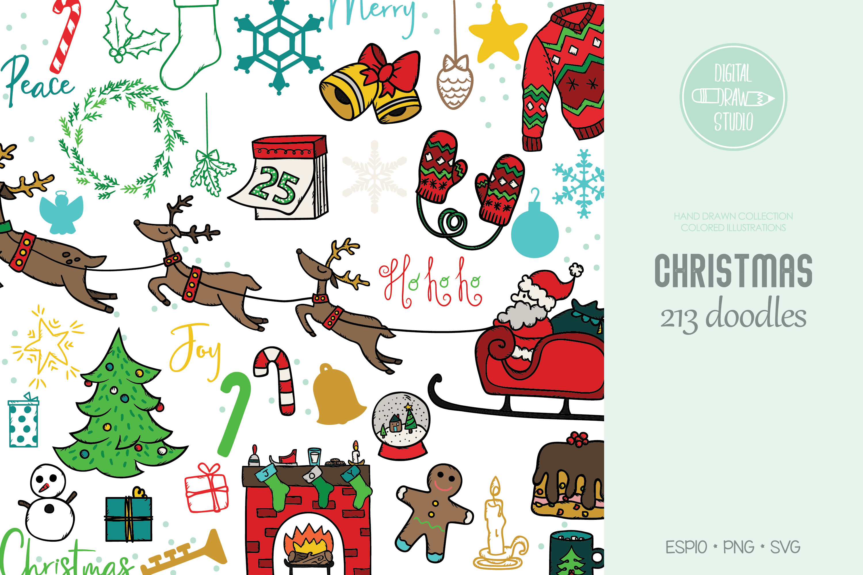 Hand Drawn Christmas Colored | New Year Holiday | Winter Party By ...