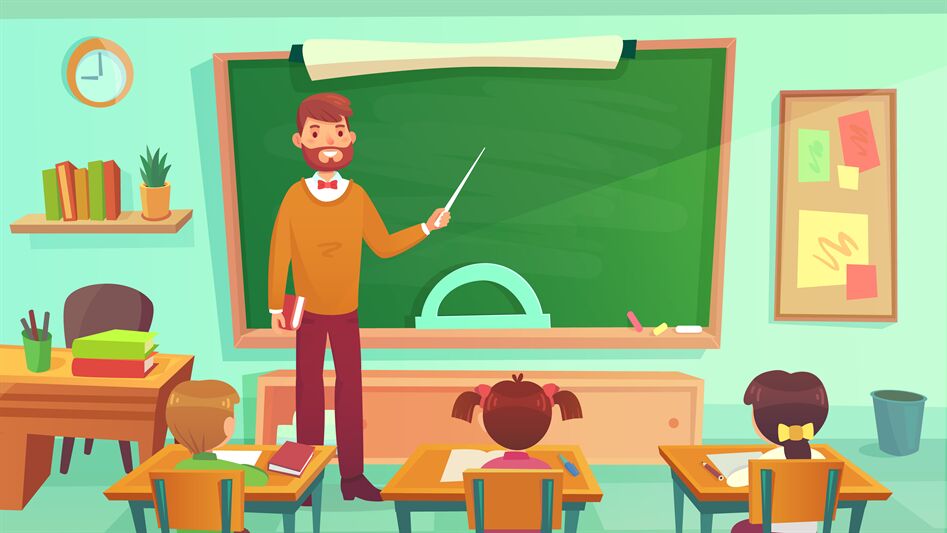 a teacher teaching a class cartoon