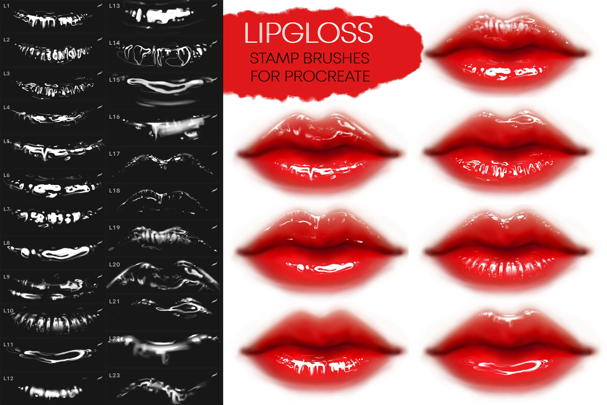 Lipgloss Stamp Brushes for Procreate By Smotrivnebo