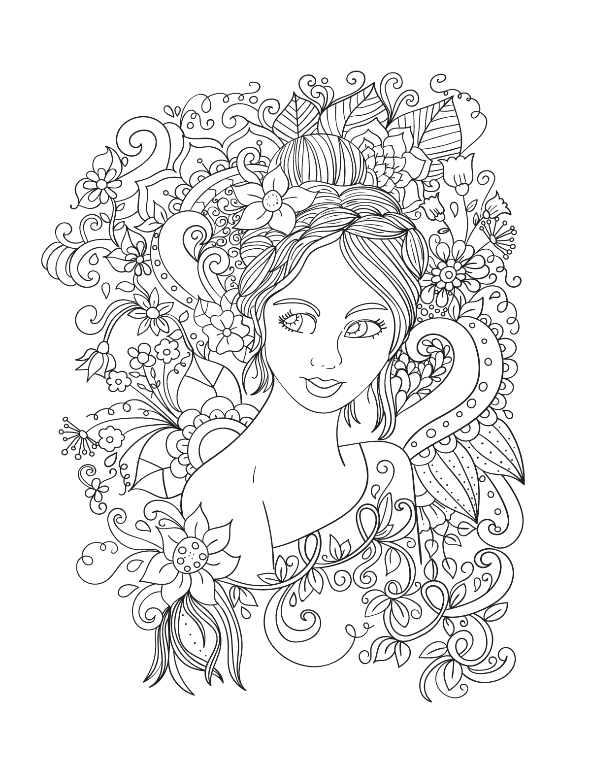 Digital Coloring Book Pages Girls And Flowers Vol 1 By Erikavectorika Thehungryjpeg Com