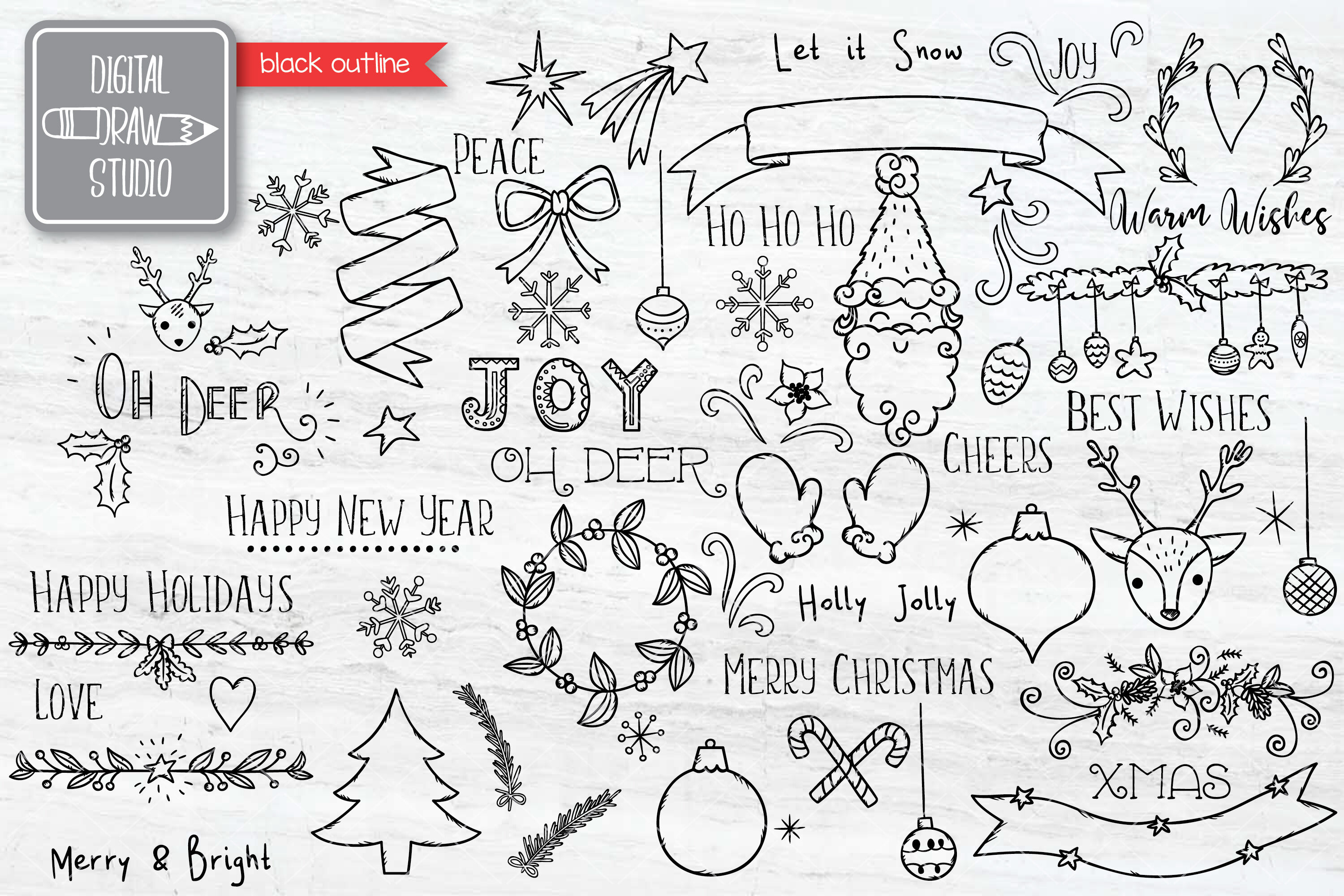 Christmas Elements Hand Drawn Ornaments Decorative Holiday By Digital Draw Studio Thehungryjpeg Com